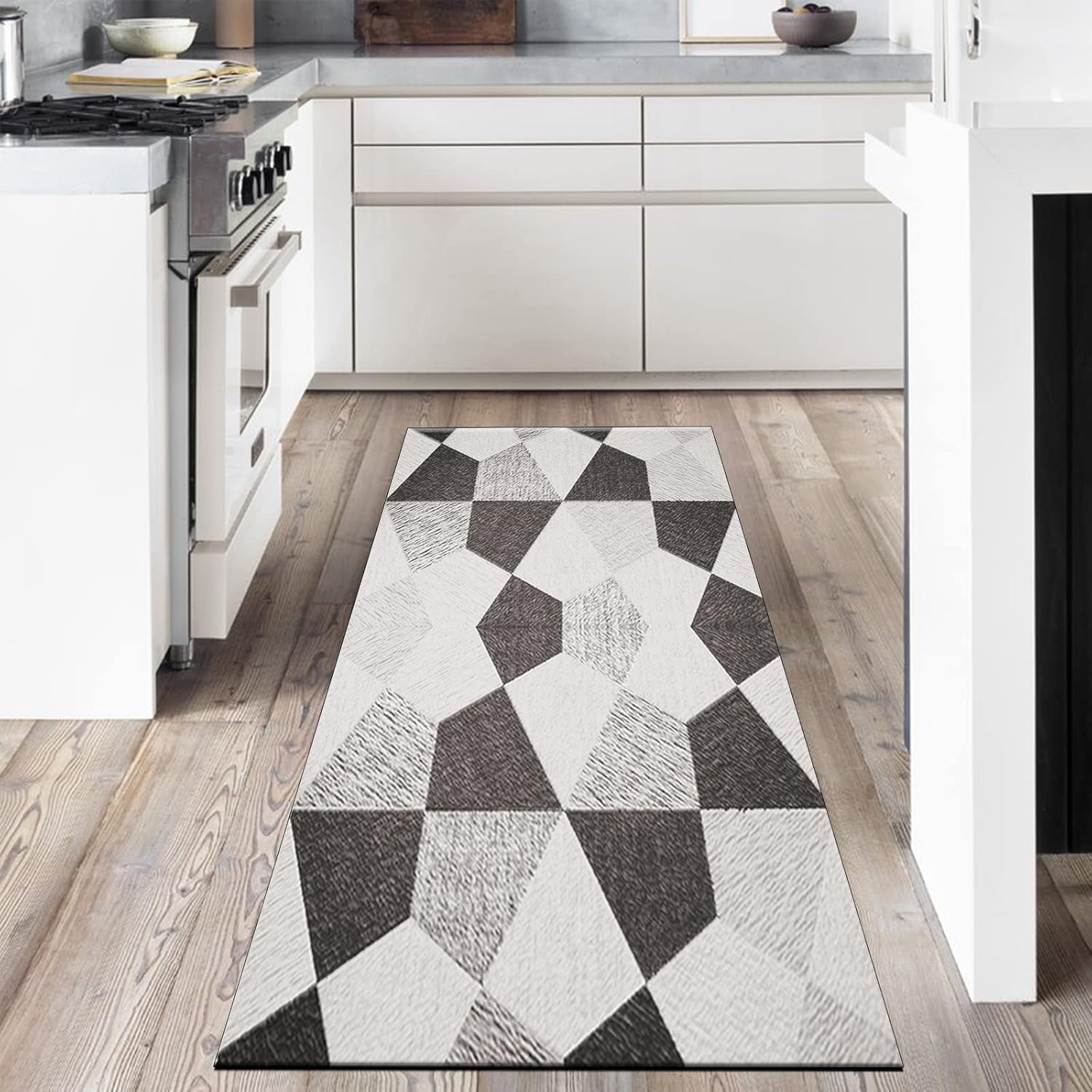 Runner Rug Non Slip 3'4"x20' Modern Polyester Material Long Hallway Rug for Kitchen