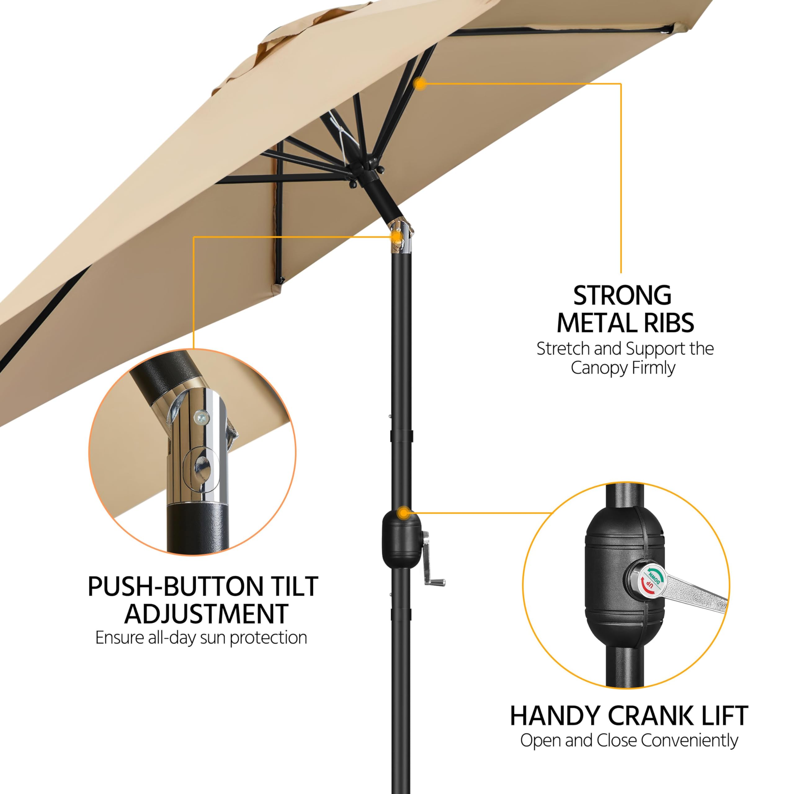 Yaheetech Parasol de Jardin 230cm/270cm/300cm avec Pied 22 KG, Inclinable Extérieur en Métal - Protection Solaire pour Jardin, Terrasse, Patio, Piscine, Balcon