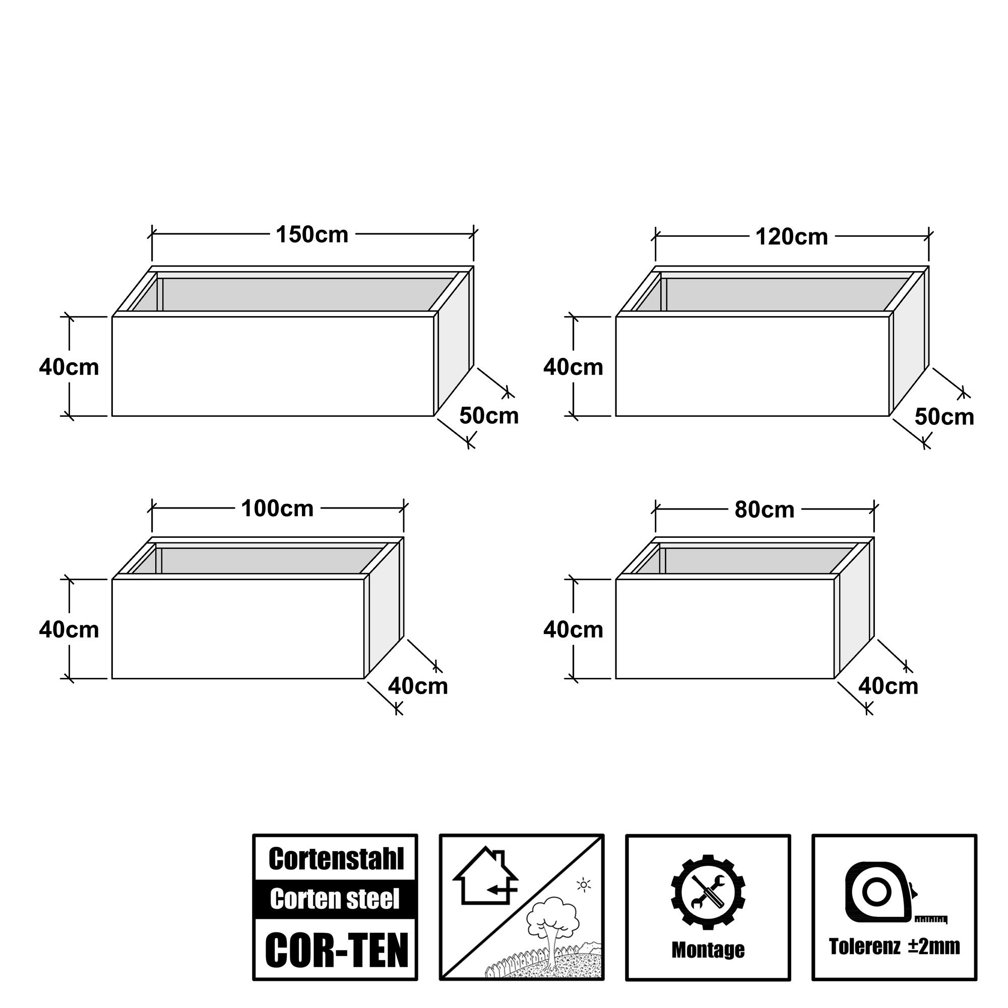 Köhko® Designer Hochbeet Rahmen (Ohne Boden) aus Cortenstahl als Bausatz TROG 100x40x40 cm…