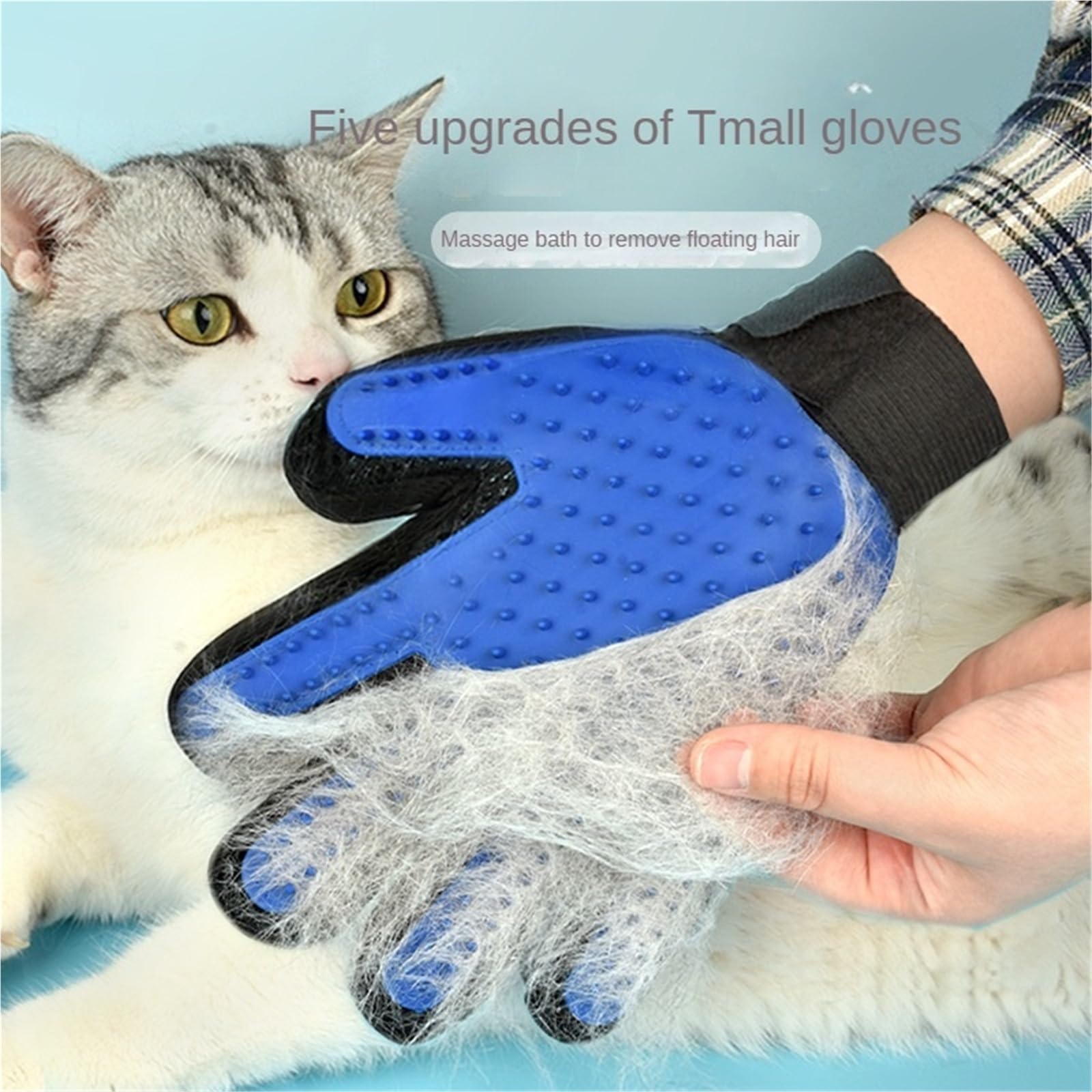 Guantes de silicona para mascotas para perros y gatos, cepillo para el pelo y guantes de peine para baño (azul izquierdo, 1 unidad)