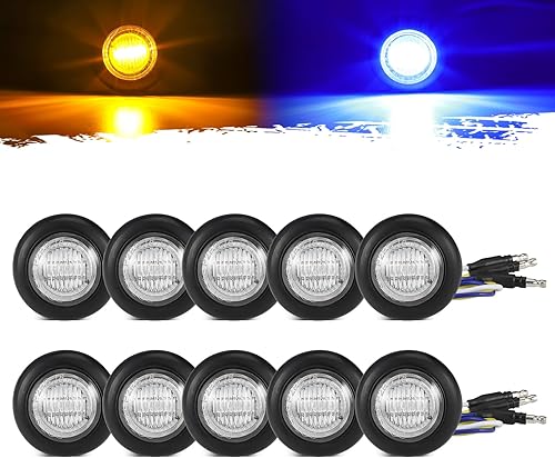 Partsam Marcador LED redondo de doble color de 34 pulgadas, color ámbar a azul, luz lateral auxiliar aprobada por DOT, indicadores de señal de giro