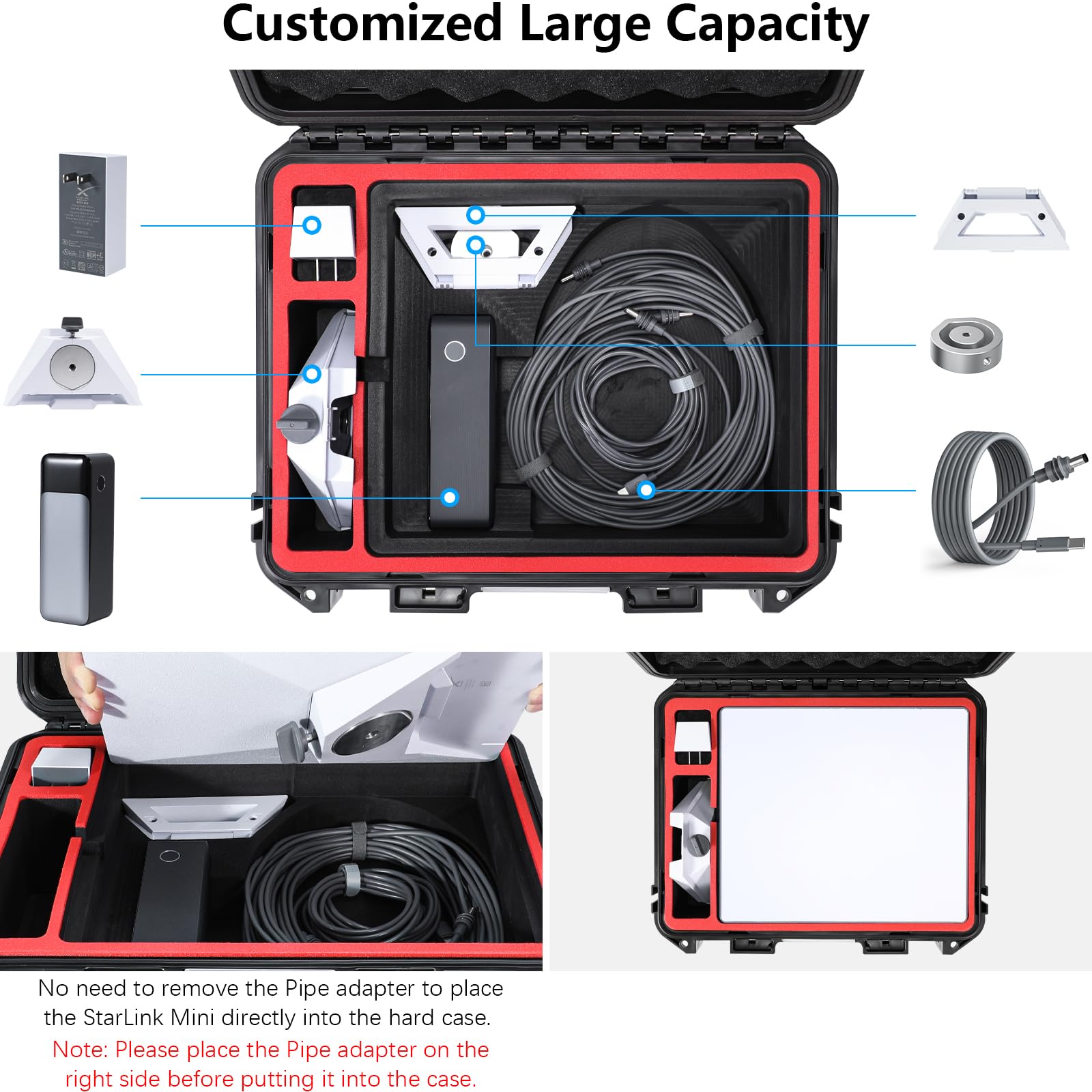 AMAZEAR Starlink Mini Accessories Waterproof Hard Case, torba do przenoszenia dysków Starlink, kompatybilna ze stojakiem, zasilaczami, kablami i innymi akcesoriami.