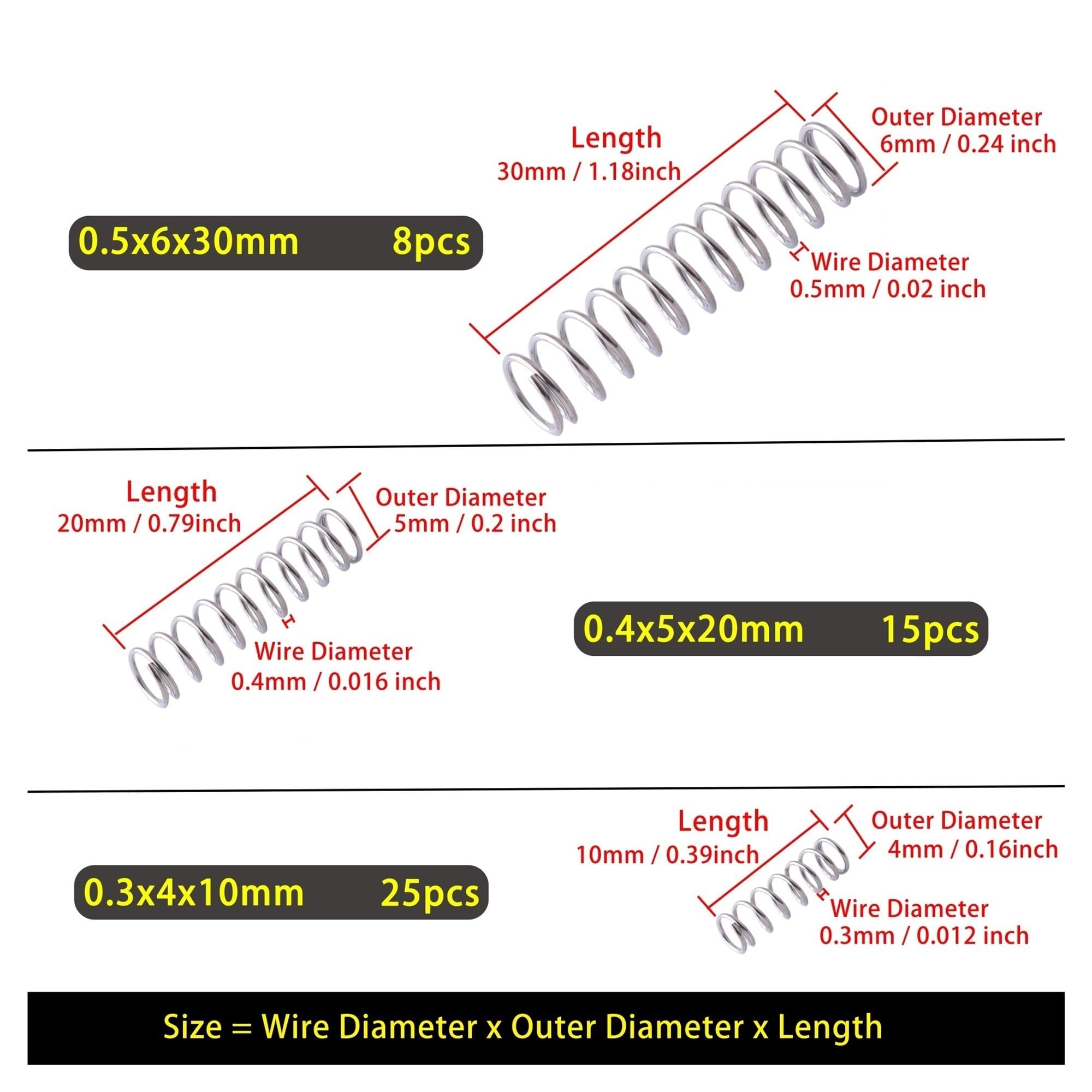 SellGood Metal Springs 100pcs 304 Stainless Steel Tower Spring Taper Pressure Spring Conical Cone Return Spring WD 0.3-0.8mm Height 5-30mm