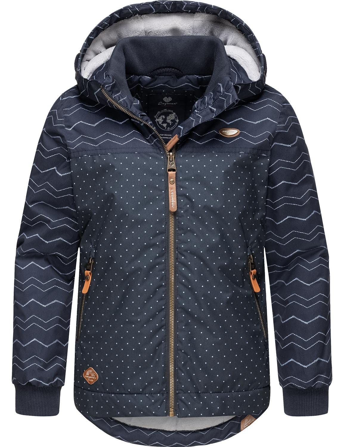 Ragwear Kinder Mädchen Winterjacke Outdoorjacke mit Kapuze wasserdicht Kristla Chevron 128-152