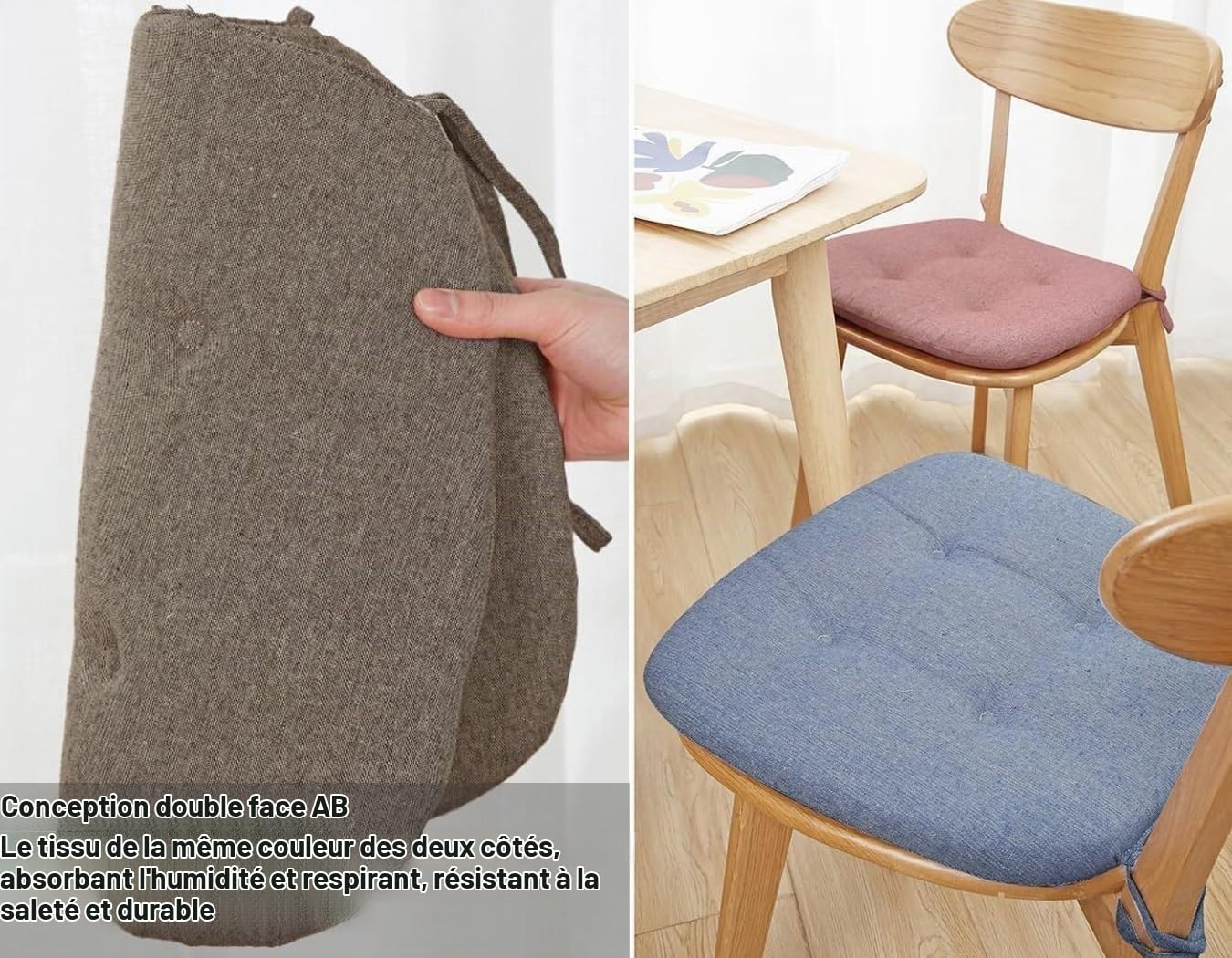 Coussin Chaise Cuisine,Galette De Chaise En Forme De Trapèze Avec Attaches,Galette De Chaise Dehoussable Lavable,Respirant Lin Coussin Pour Chaise Salle À Manger Epaisse ( Color : Beige , Size : 43x41