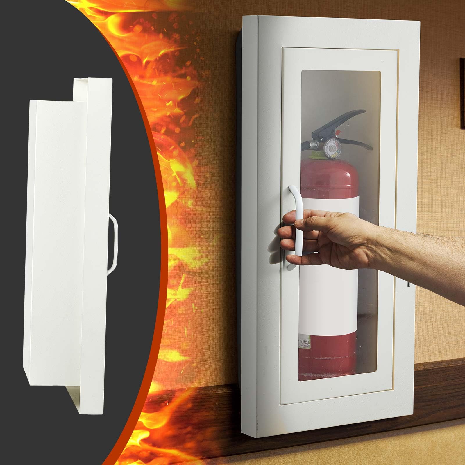 Zonon 1 armadio da parete architettonico industriale per estintore semi-incassato, porta con maniglia versione per estintore chimico secco da 4,5 kg
