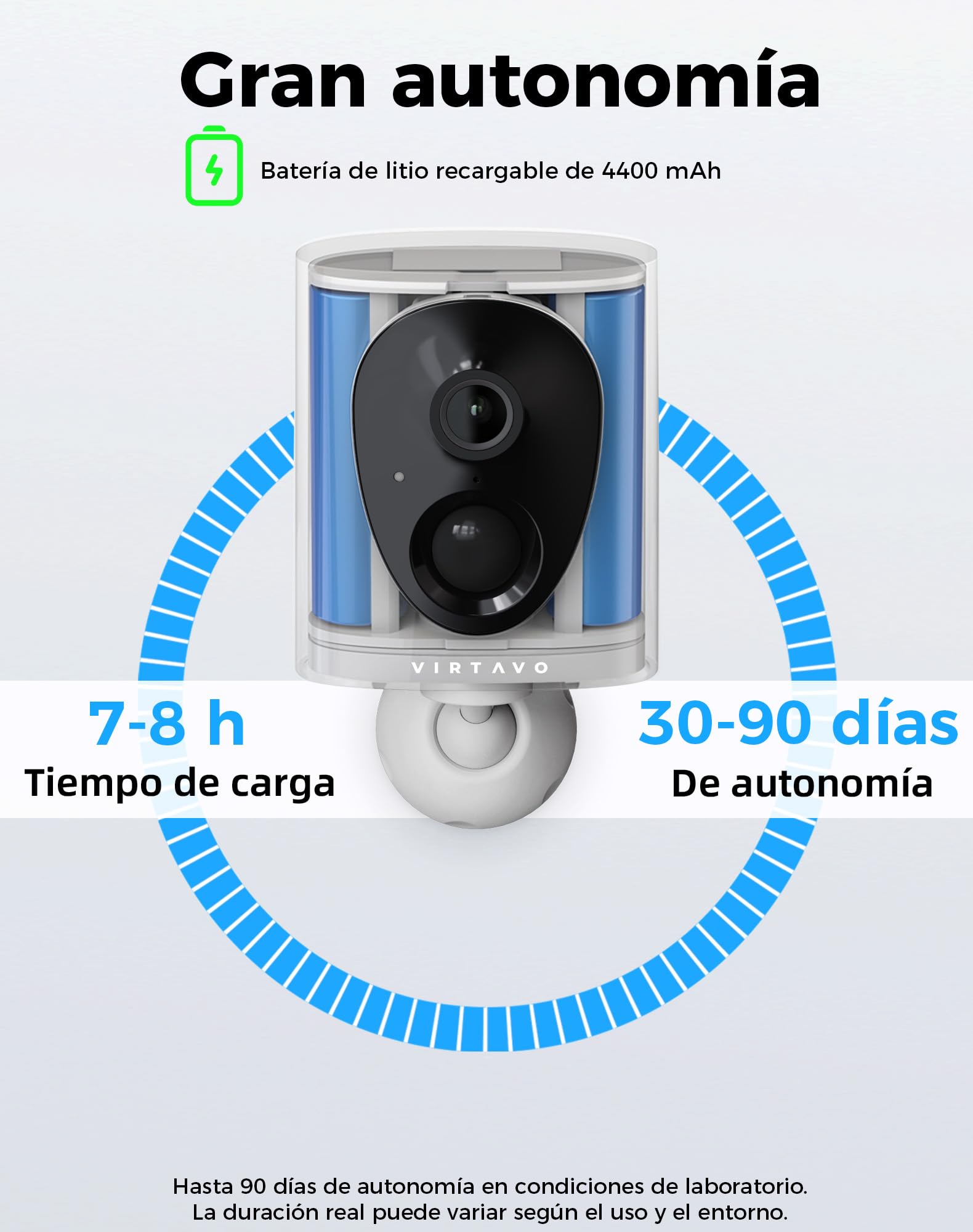 VIRTAVO 2K Camara de Vigilancia WiFi Exterior/Interior sin Cables, Cámara Seguridad con Batería Recargable, Visión Nocturna Starlight, Sin Suscripción Obligatoria, Detección PIR, Audio Bidireccional