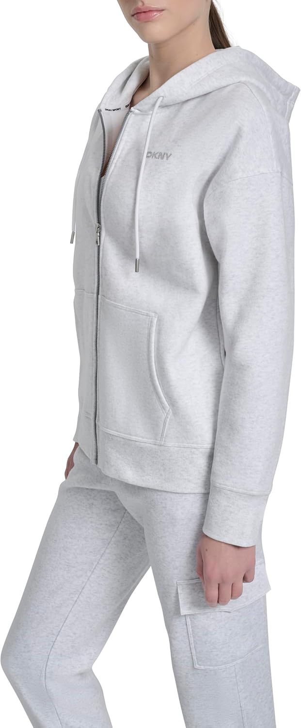 DKNY womens Mini Stud Logo Full Zip Hoodie Sweatshirt - Image 3