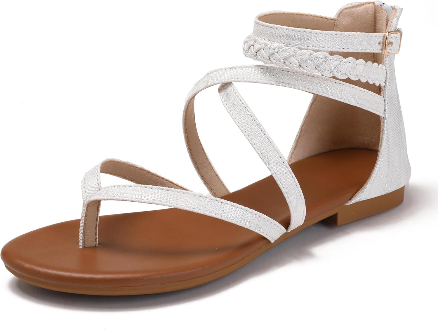 Women's Summer Strappy Flat Sandals Casual Gladiator Shoes Open Toe Sparkly Crossover Straps Dressy Fisherman Thong Sandals for Walking Beach Vacation