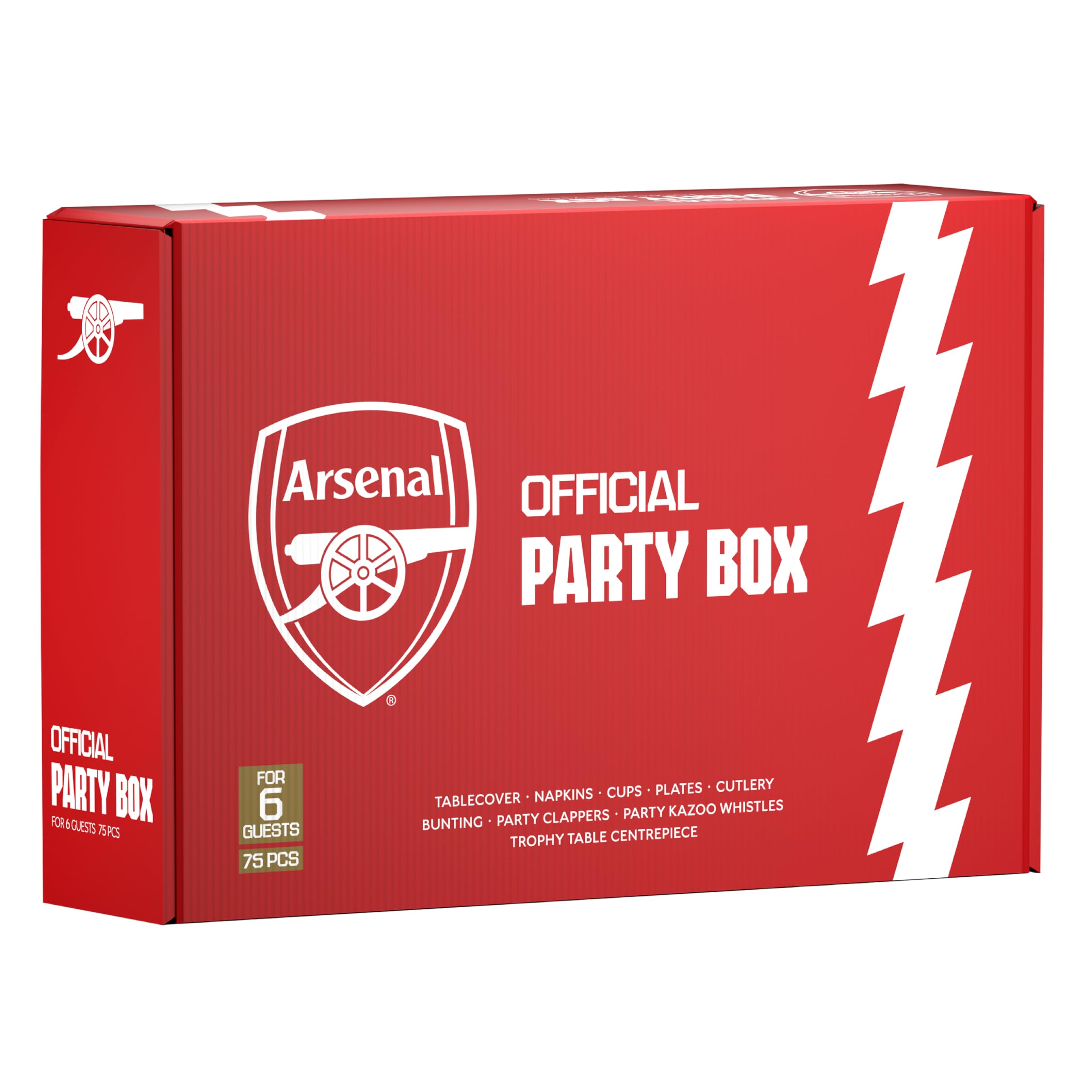 Arsenal FC Coffret de Fête Officiel 77 Pièces | Kit Tout-en-Un pour 6 Invités avec Vaisselle Jetable, Ballons Maillot, Décorations & Accessoires | Idéal Matchday & Anniversaire