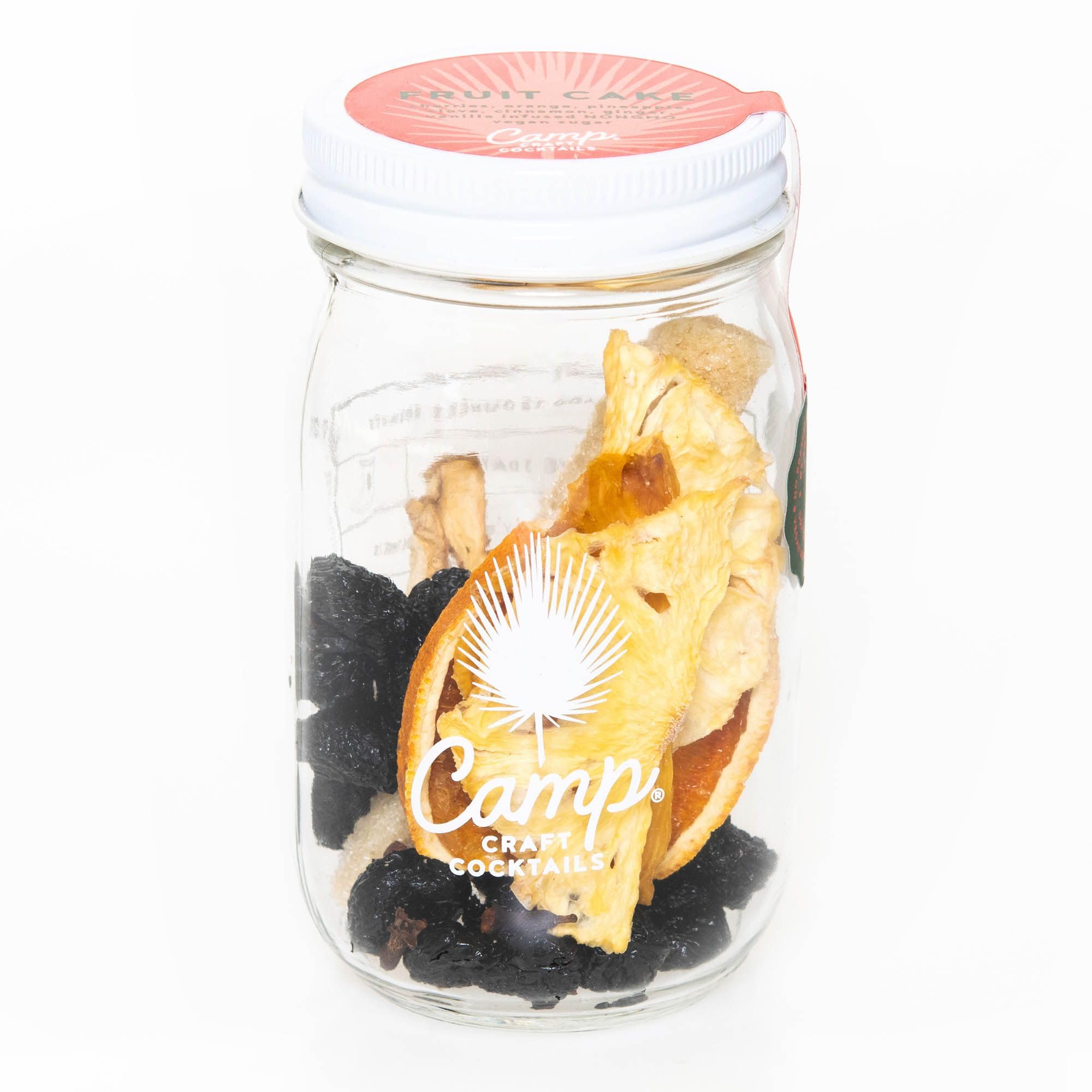 Camp Craft Cocktail Mix - Fruit Cake | Holiday Dessert Drink Mixer Infusion Kit with Dehydrated Fruit, Herbs and Vegan Sugar | 16 oz Glass Jar Mixer for Cocktails, Margaritas, and Mocktails - Serves 8