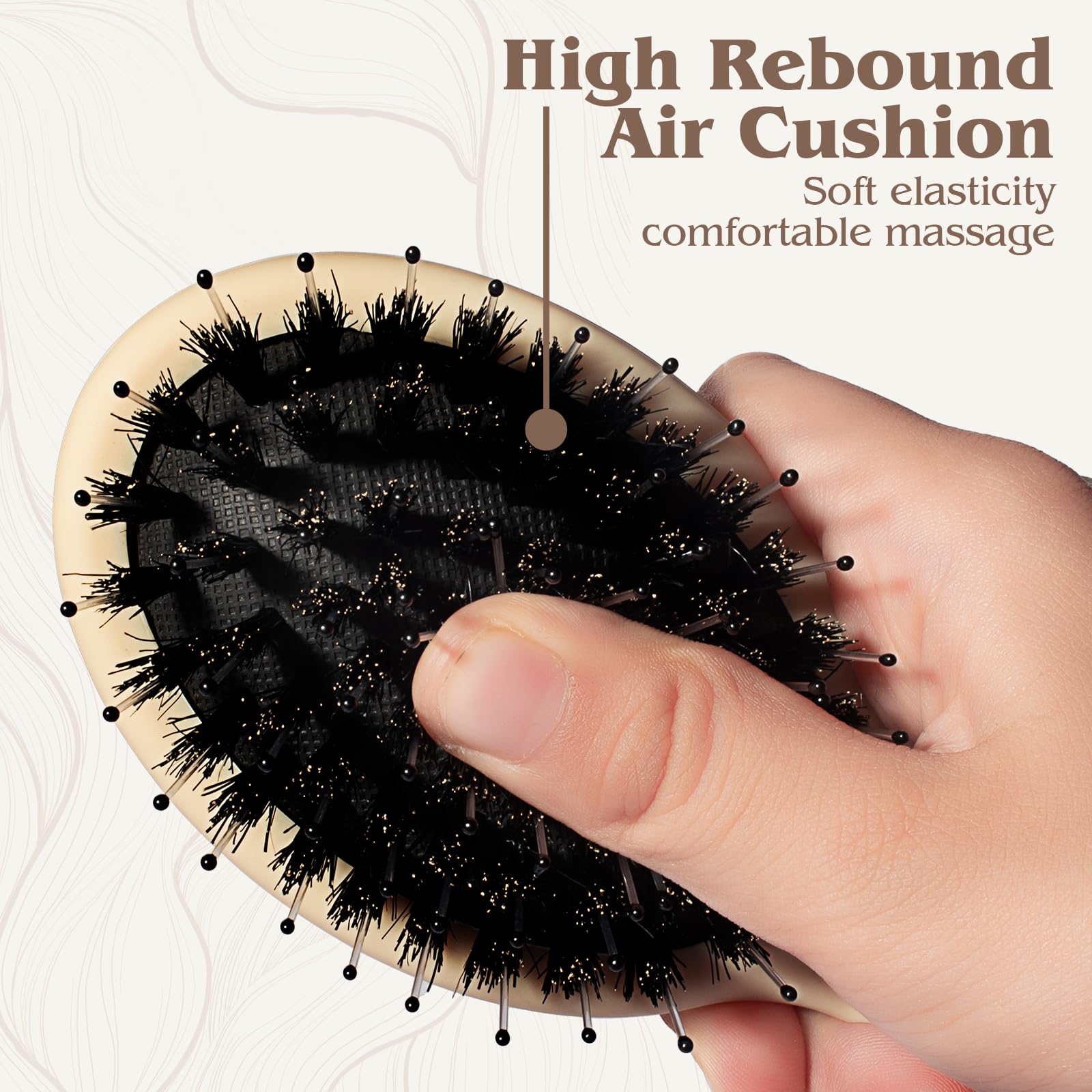 Mini cepillo de pelo de cerdas de jabalí, cepillo pequeño de cerdas de jabalí y nailon para mujeres y niños, pelo largo y corto para suavizar añadir brillo, cepillo de pelo de tamaño viaje para bolso,