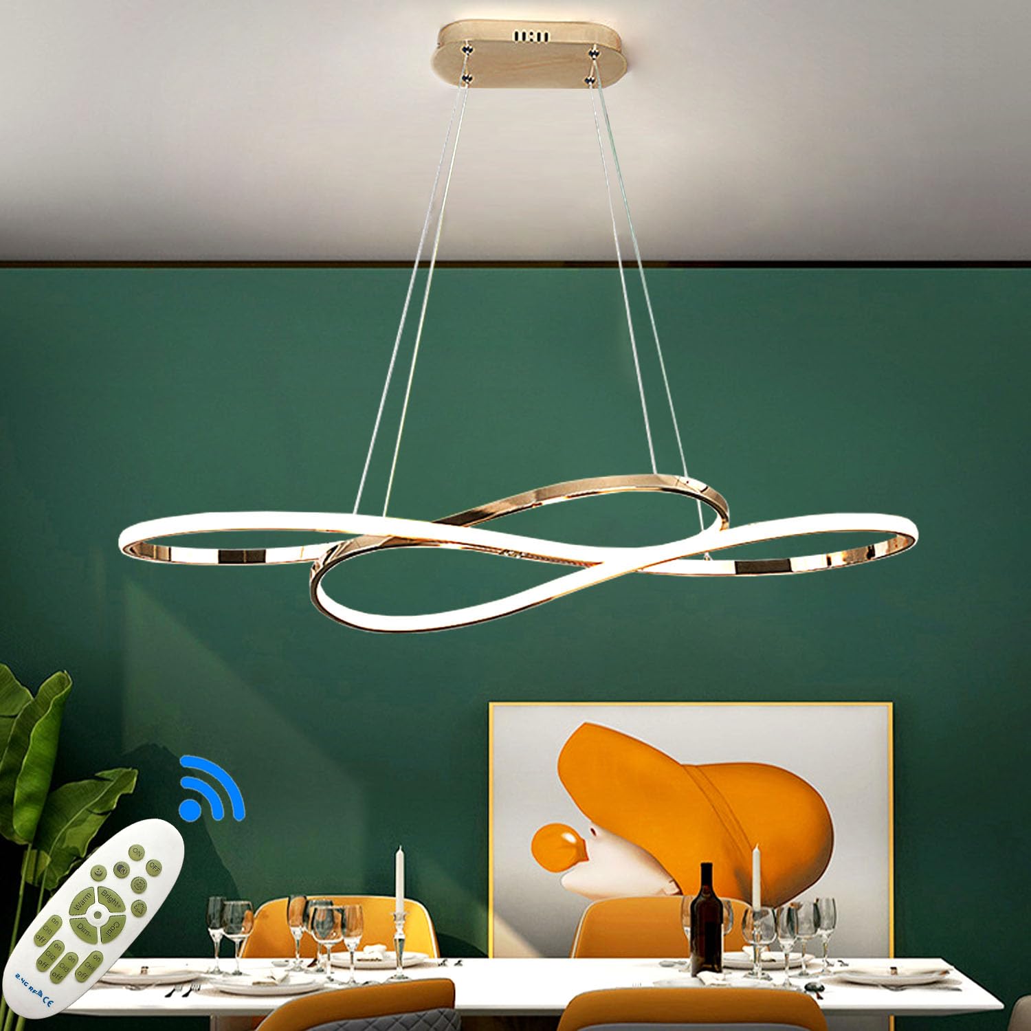 ASJK nowoczesne lampy wiszące led żyrandole do salonu,żyrandol led z pilotem ściemniania za pomocą pilota, akrylowa lampa wisząca do kuchni, jadalni i salonów. Złoto