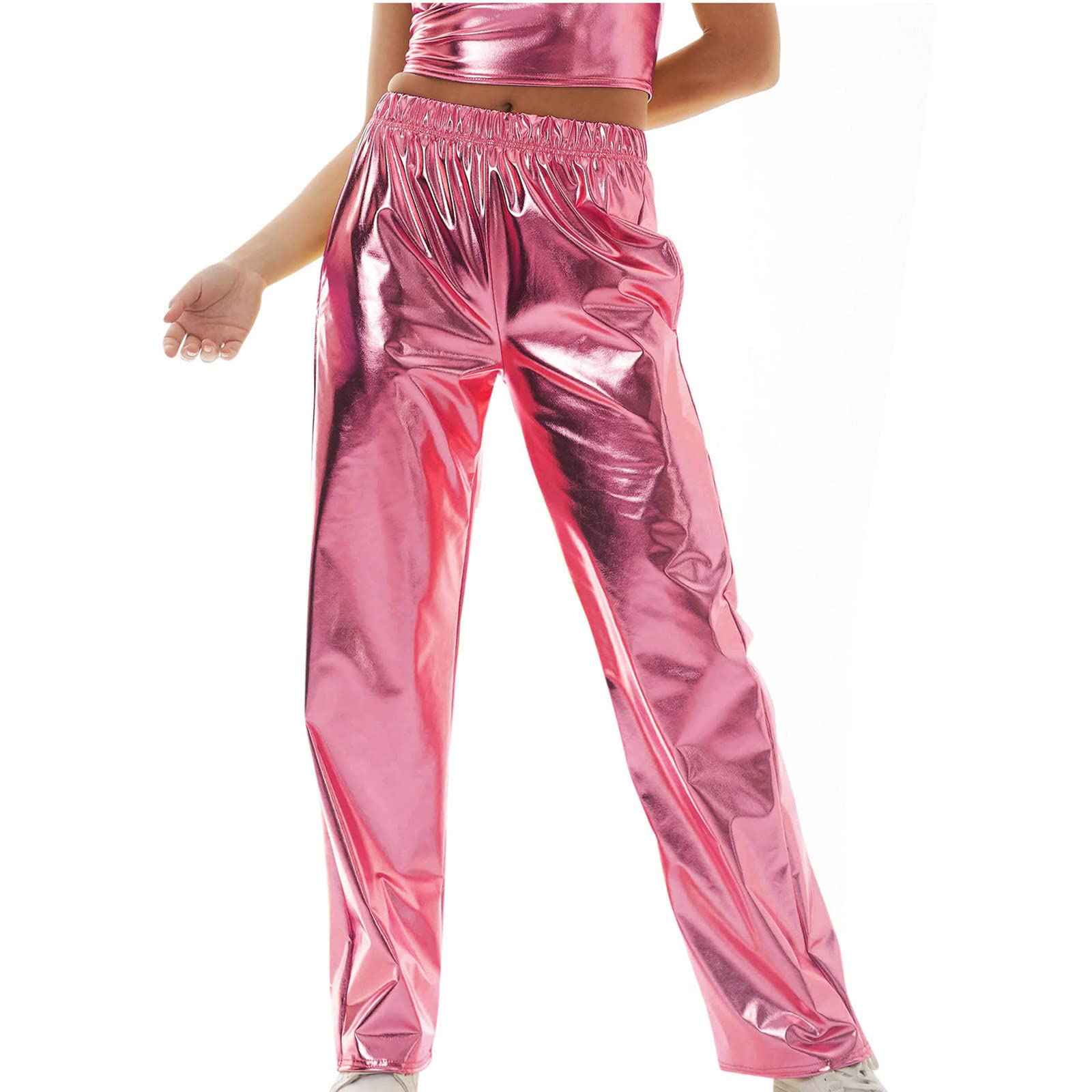 XUNRYAN Womens Shiny Metallic High Waist Stretchy Jogger Pants Hip Hop Clubwear Trousers Sweatpant 80s Disco Concert Outfit