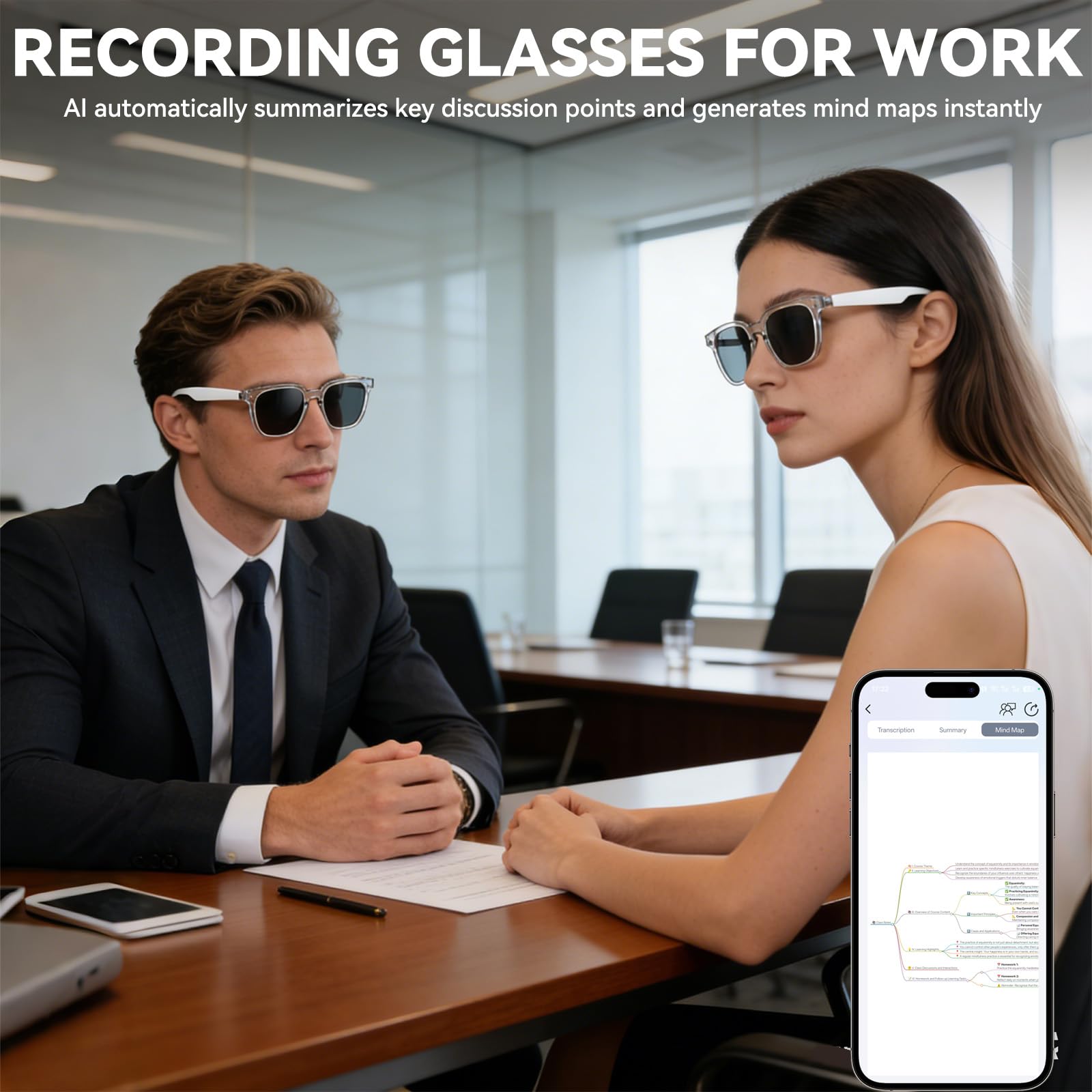Lunettes intelligentes, lunettes de soleil audio avec haut-parleur, lunettes Bluetooth avec commande vocale et oreille ouverte, lunettes d'enregistrement avec traduction