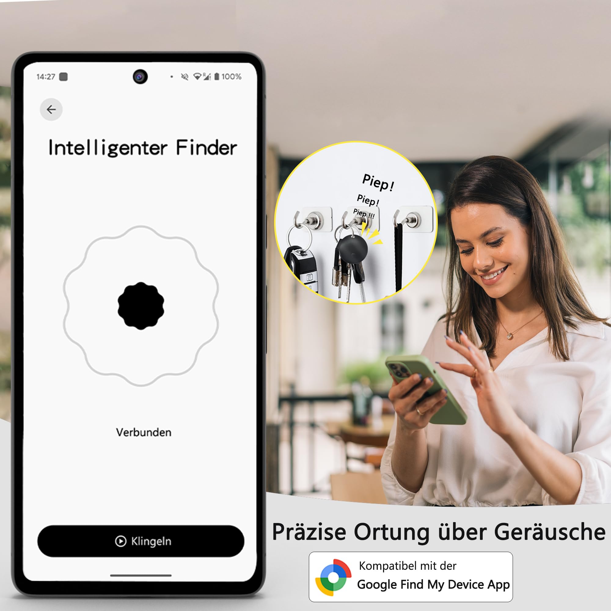 2025 Chiavi Tracker (per iOS e Android) Smart Tag Finder per custodia funziona con Apple Find My (certificato Apple MFi) e Google Find My Device – 4 pezzi (bianco)