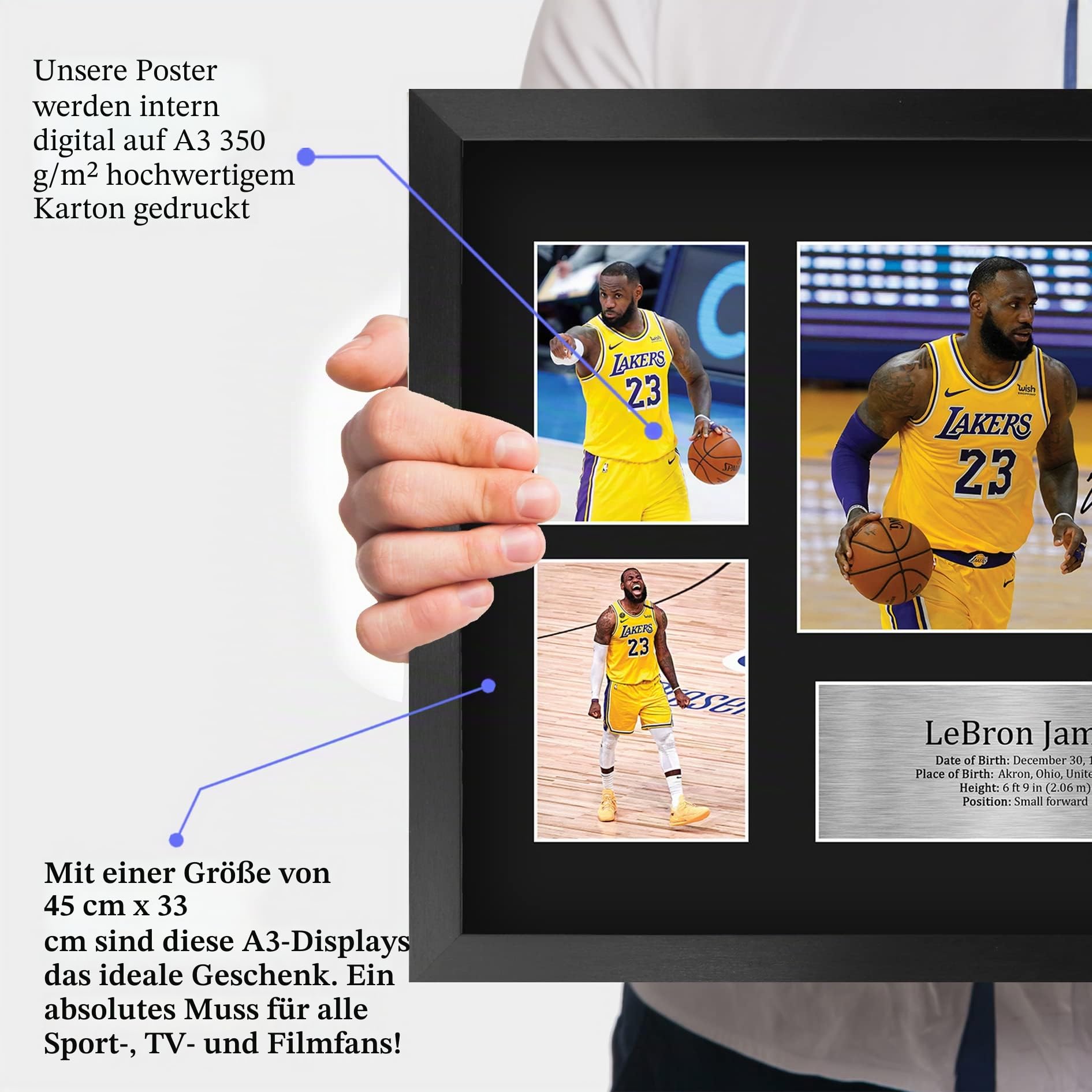 HWC Trading FR A3 LeBron James Lakers Geschenke Gedruckt, Signiert Autogramm-Präsentation-Display Für Basketball-Erinnerungsstücke-Fans - A3 Eingerahmt
