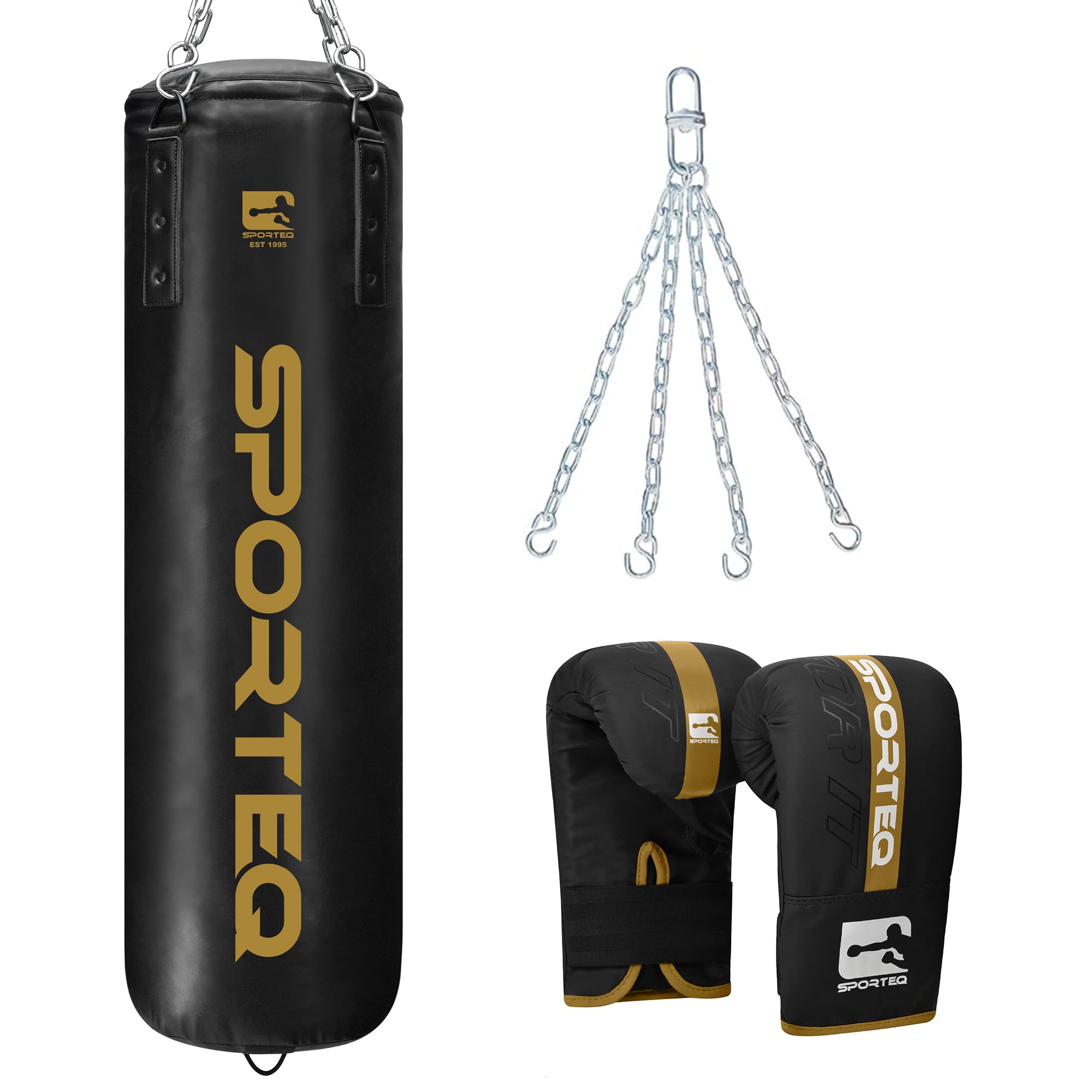 Sporteq Dyno Heavy Boxing Filled Punching Bag 3FT, 4FT & 5FT for All Ages & Genders | Martial Arts Kickboxing Muay Thai Karate | Home & Commercial Gym Use (Gold, 5FT)