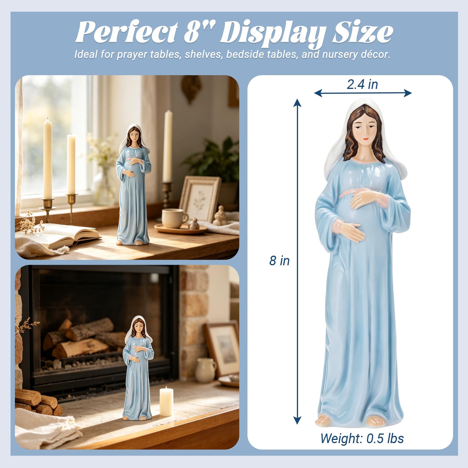 Statua di Maria incinta 8" H, Resina Virgen De La Dulce Espera
