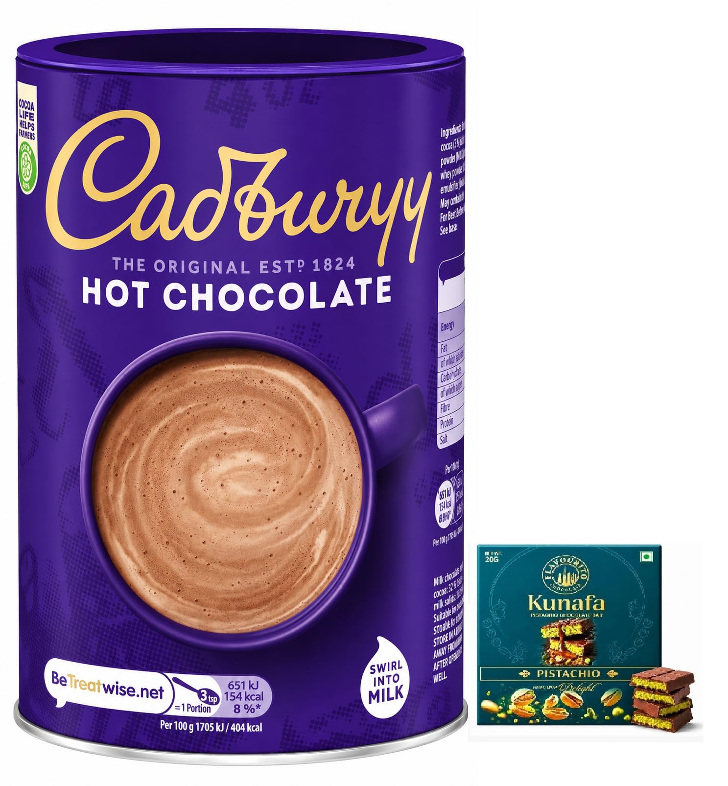 Cadburyy Hot Chocolate Drink Powder 250g | Rich & Creamy Chocolate Flavour | Delicious Hot Cocoa Beverage |Get Free Flavourito Kunafa Pistachio Chocolate Bar, 20g By Decadent Foods,(Imported-UK)-image-6