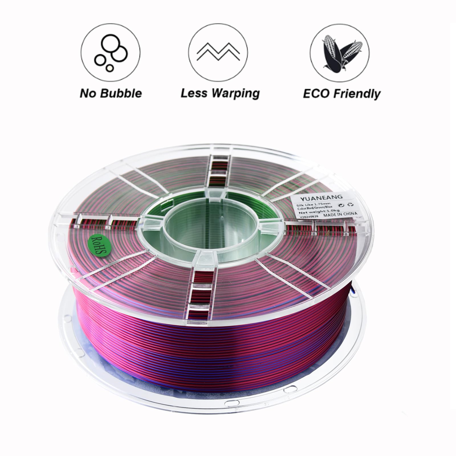 Silk - Filamento PLA tricolor (precisión dimensional +/- 0,03 mm, bobina de 4 kg, 1,75 mm, 4 tricolores de seda diferentes)