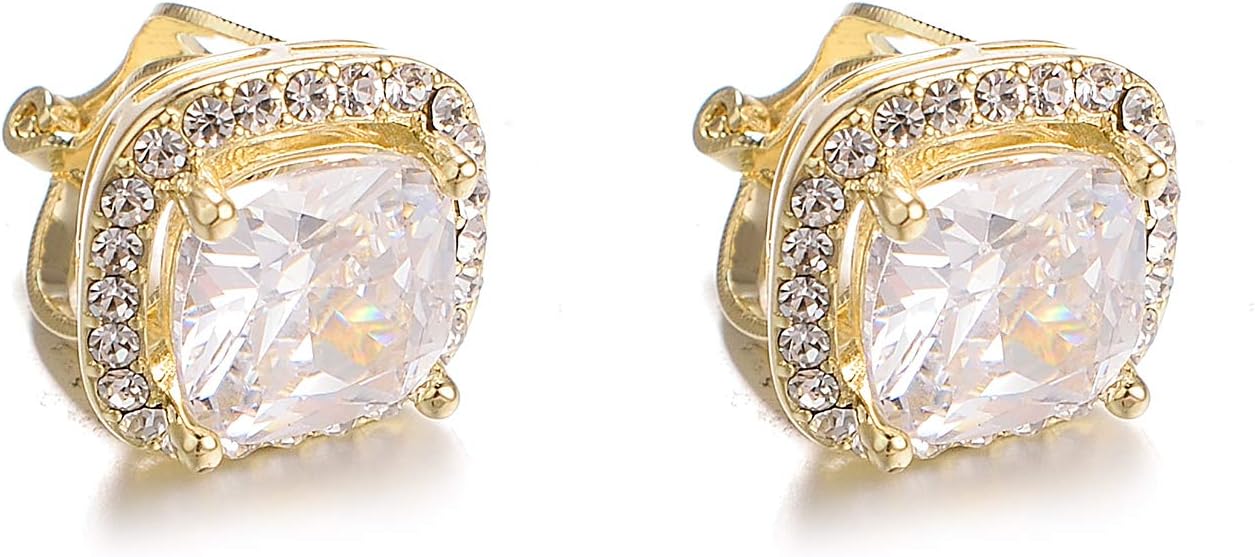 Yoursfs Square Rhinestone Clip On Earrings for Women Sparkly Austrain Crystal Earrings Non Pierced Cubic Zirconia Earring Vintage Jewelry Wedding Daily
