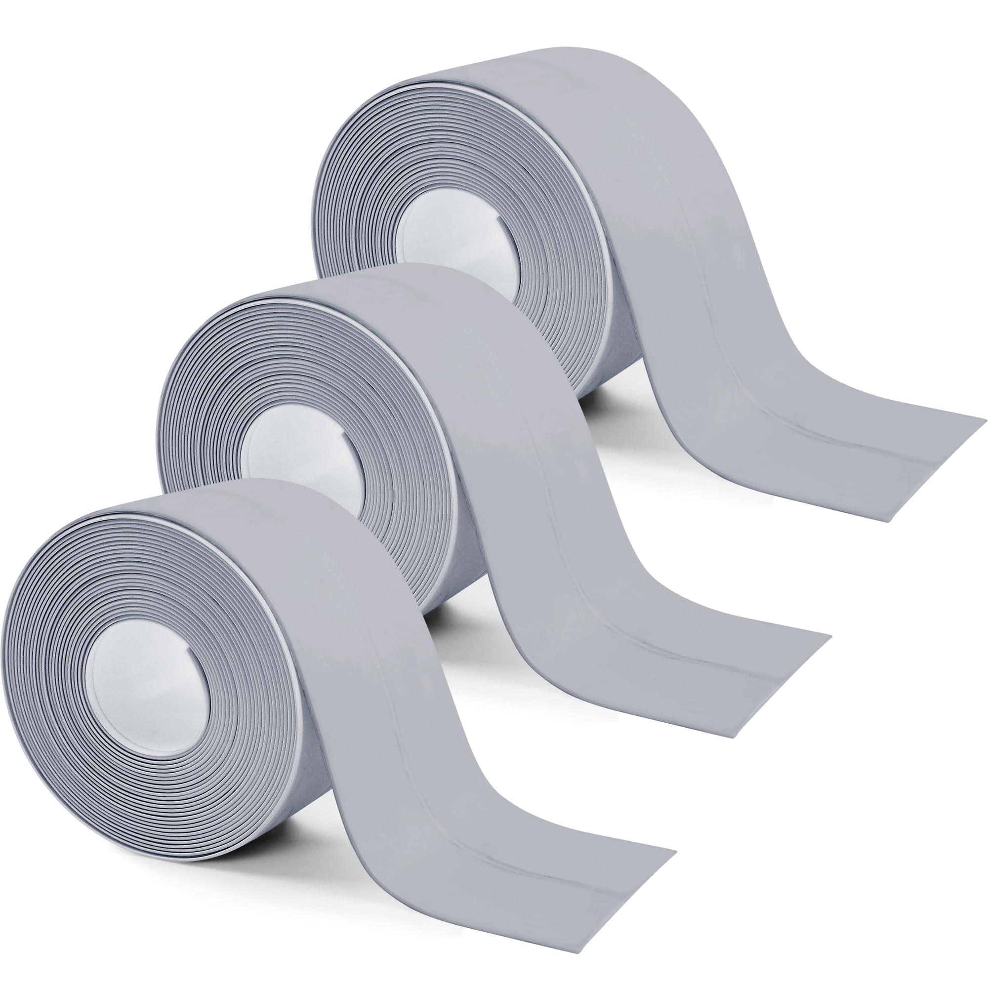 3 Rolls 10.5 Feet Caulk Tape Toilet Caulking Strip Self Adhesive Bathroom Sealing Peel and Stick Caulk Strip for Bathtub, 1.5 Inches (Grey)