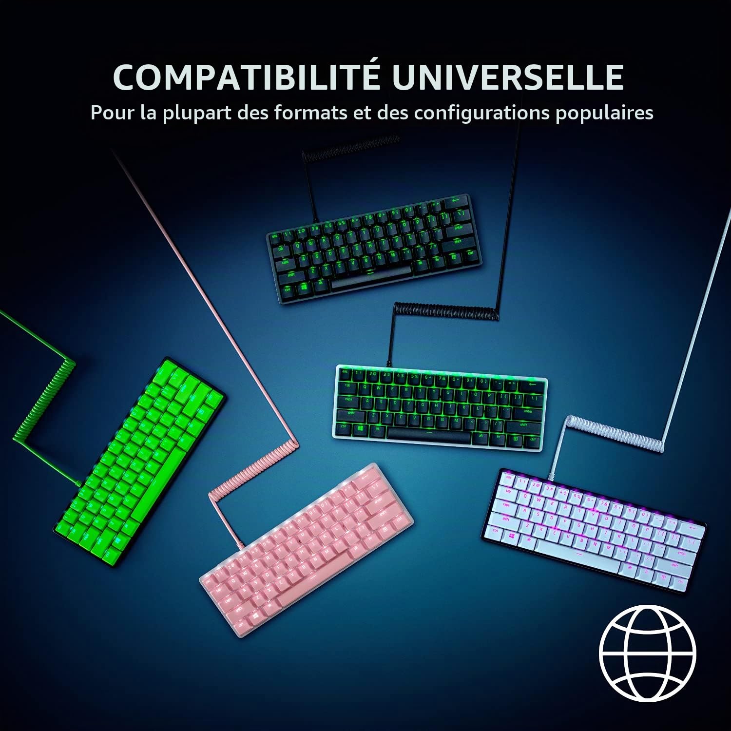 Razer Upgrade-Set avec capuchons de touches PBT + câble spiralé (120 touches PBT Doubleshot, câble USB-C vers USB-A, câble en fibre tressée) US Layout | Quartz
