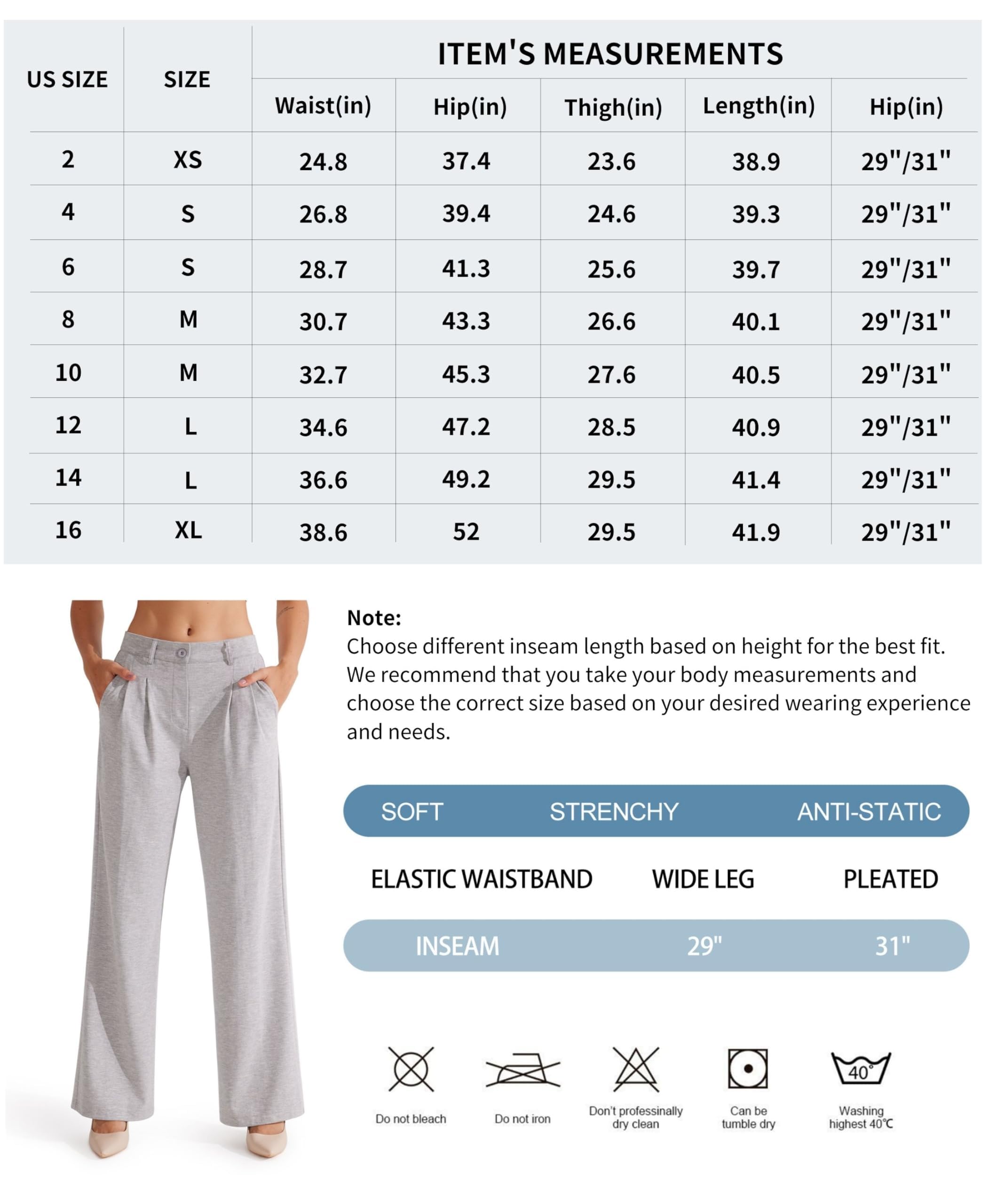 Libin Pantalon Large pour Femme - Taille Haute - 73,7 cm/78,7 cm - Pantalon de Travail Professionnel - Pantalon décontracté pour Yoga, Golf