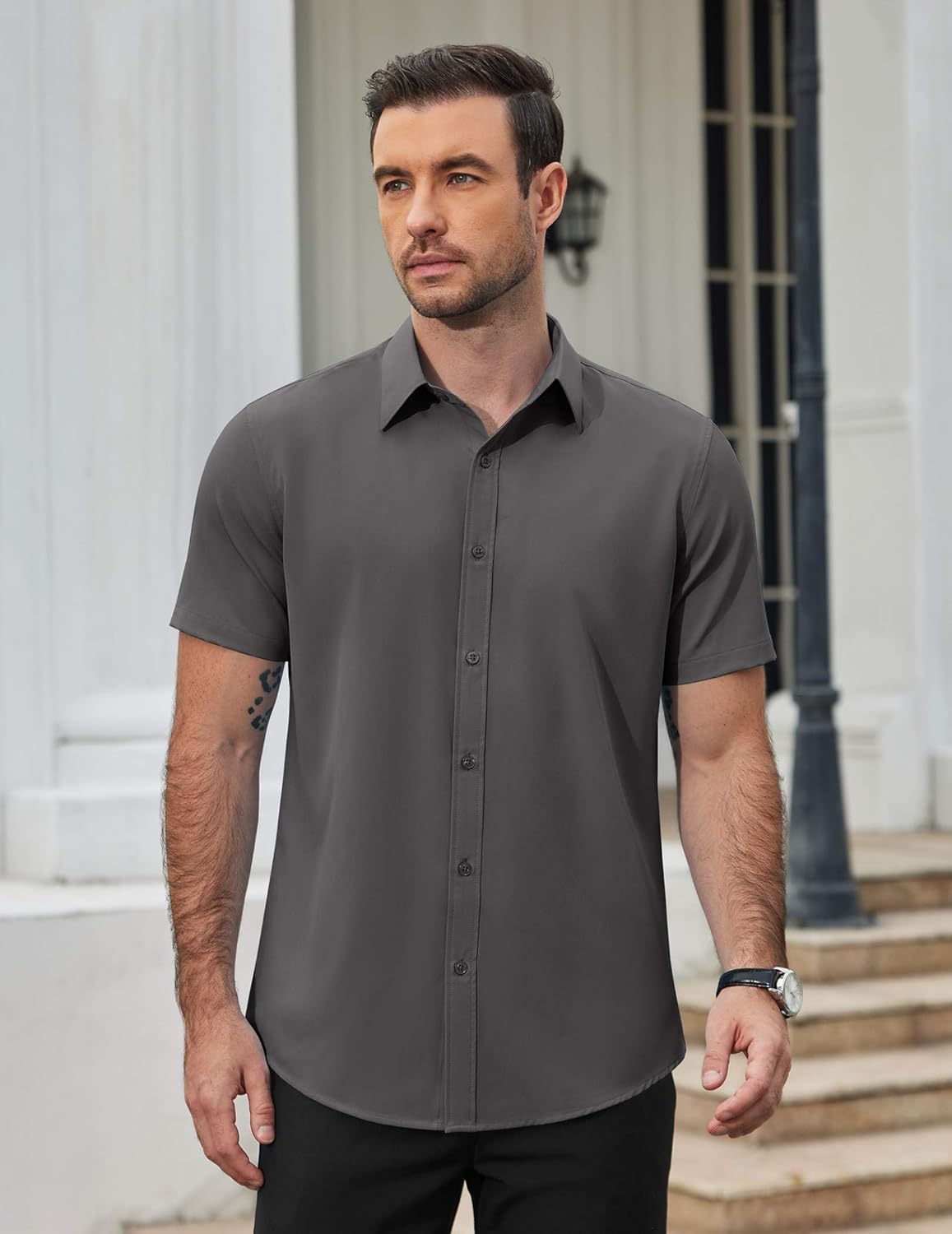 COOFANDY Men's Short Sleeve Dress Shirts Stretch Wrinke Free Untucked Casual Button Down Shirt - Image 4