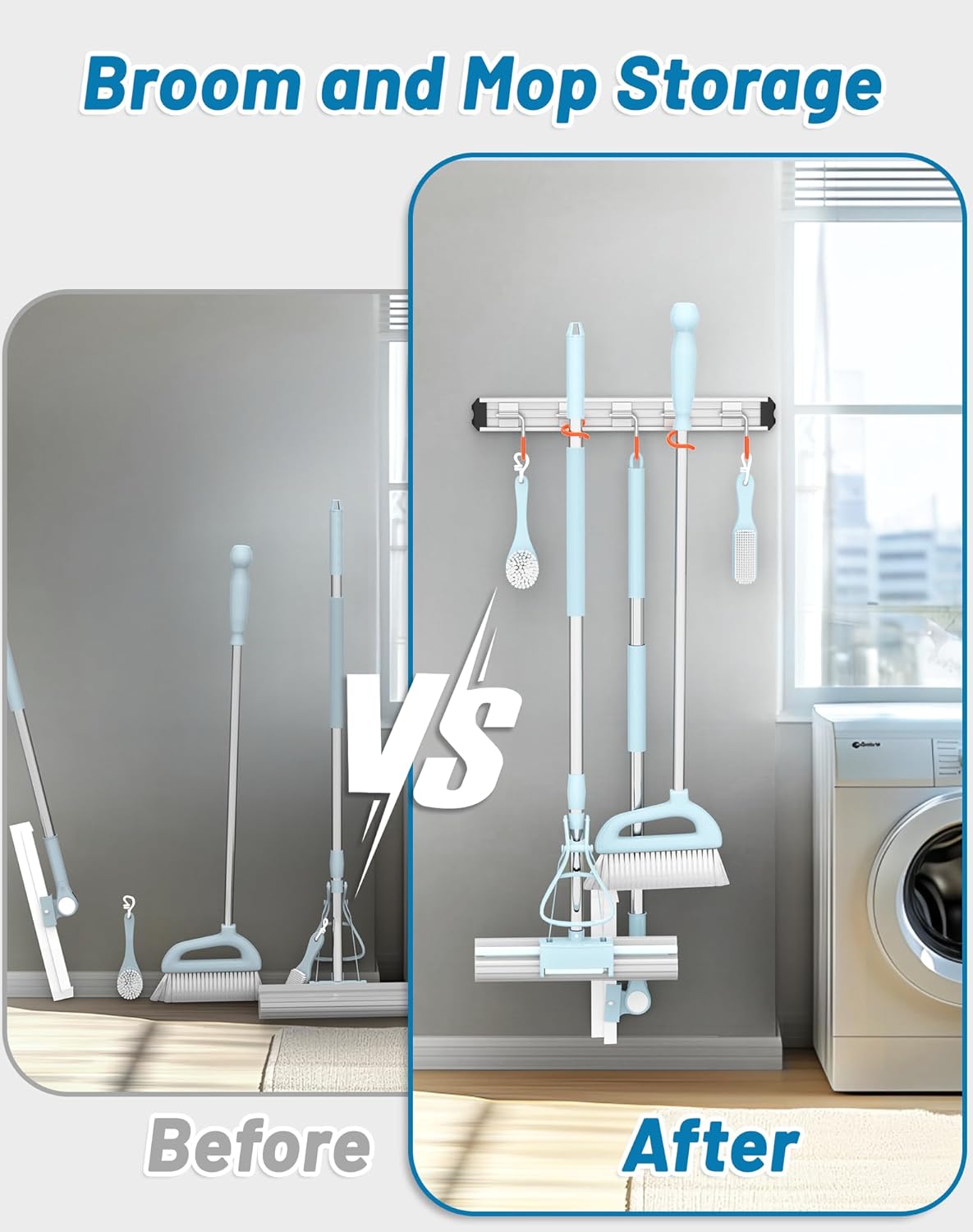 Mop and Broom Holder Wall Mount Garden Tool Rack Organizer, Modern Style,Movable Aluminum Alloy Wall Mounted Hook 1 Pack,Storage Gift for Bathroom,Closet,Laundry Room,Garage,Tool Room(Orange)