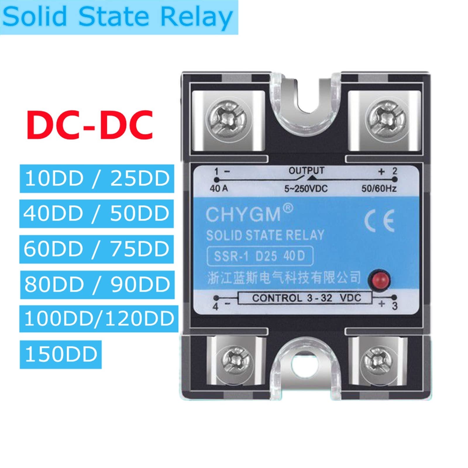 SSR-100DD / 120DD / 150DD DC Control DC SSR Relé de Estado sólido monofásico 5-220VDC 3-32VDC Relé de Estado sólido (Size : SSR-100DD)