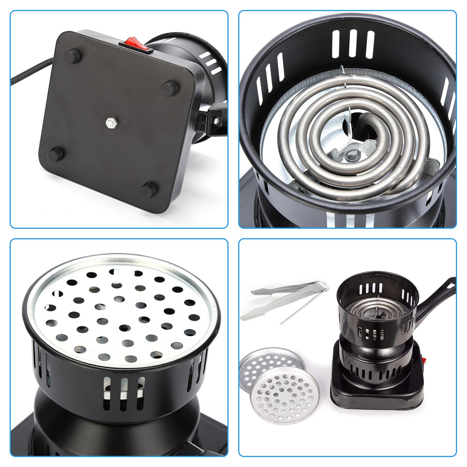 PORFOYO Allume-Charbon Électrique, Allume Charbon Électrique, 500 W Allume Charbon Chicha, Panier à Charbon Amovible, Barbecue à Charbon pour La Cuisine à la Maison Camping Barbecue, Noir