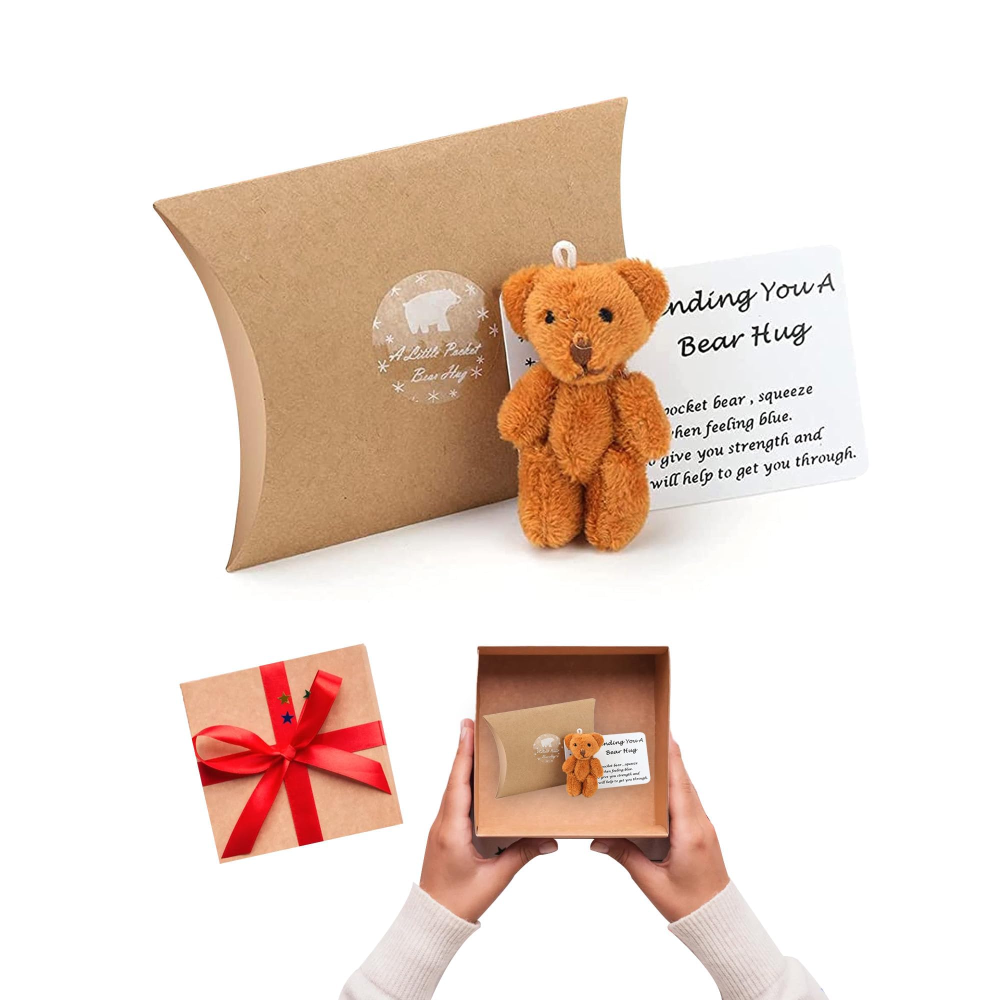 hioseyreLittle Pocket Bear Hug, Cheer Up Thinking Of You Card Gifts for Women, Sending You Pocket Hug Token, Miniature Plush Bear Cute Fun Animal Pocket Hug Give Bear Hugs – Brown
