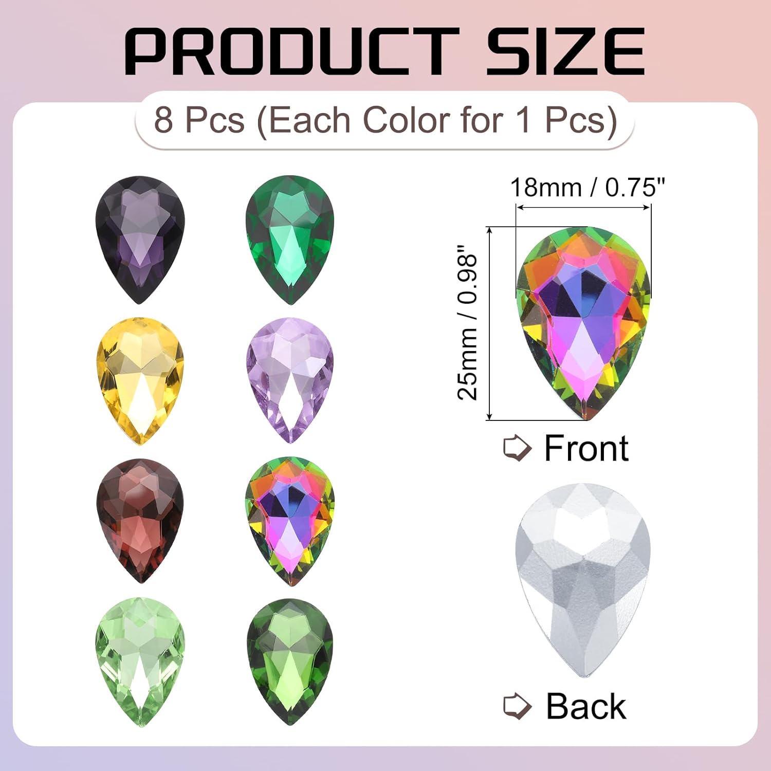 MECCANIXITY 8Pcs 18 x 25mm Teardrop Rhinestones Glass Pointed Back Rhinestone Beads Gems for Jewelry Making Costume Crystal Embellishments Crafts,Multicolor - Image 2