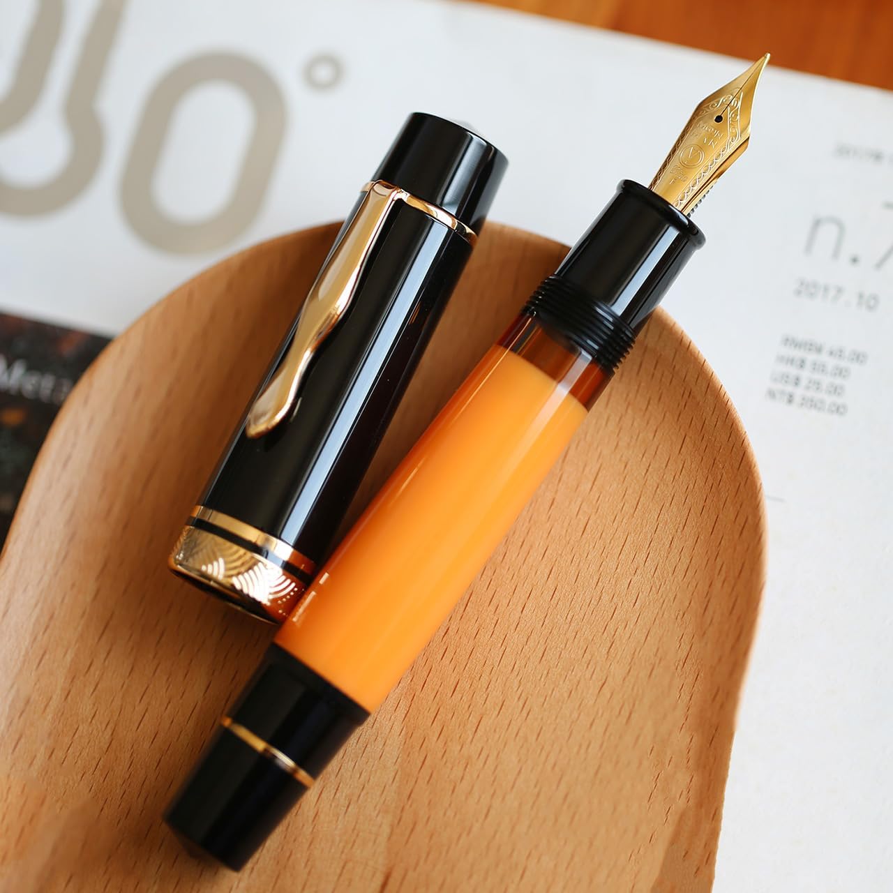 erofa Majohn P139 Piston Fountain Pen Extra Fine Nib with Box, Brass Piston System Large Capacity Resin Writing Pen, Black Yellow