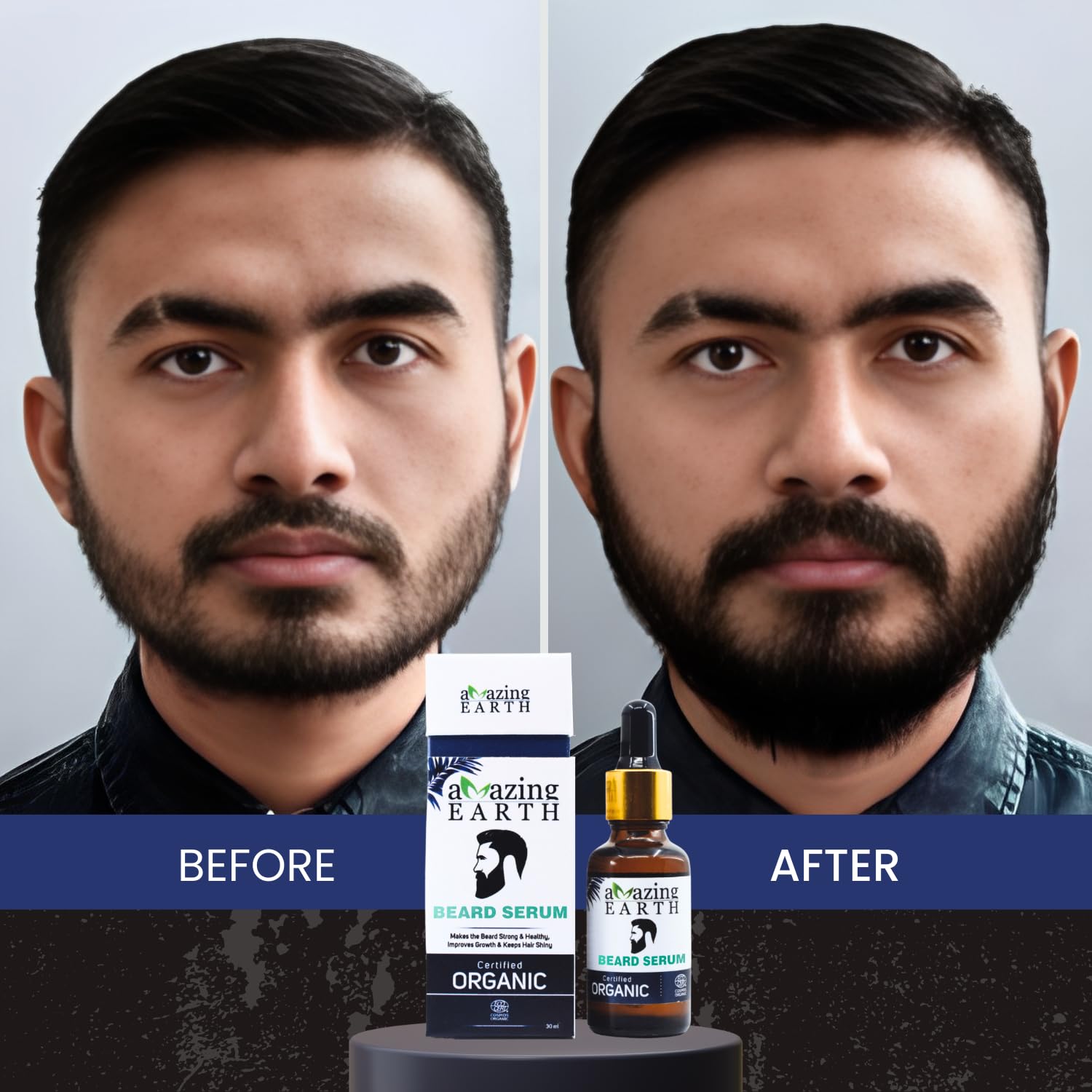AMAzing EARTH Certified Organic Beard Serum for Men - 100% Natural with Olive, Argan & Apricot Oil & Grapeseed Extract, Shiny Beard Hair Growth, Sulphates & Parabens Free, Vegan & Cruelty Free - 30ml 2