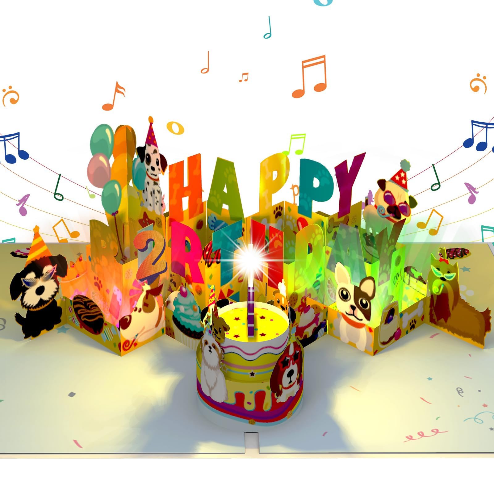 2nd Birthday Card, Funny 3D Dog Pop Up Birthday Card for 2 Year Old with Music, Lights & Blowable Candle, Birthday Gift for Two Year Old Boys, Girls, Dog Lovers — image 1