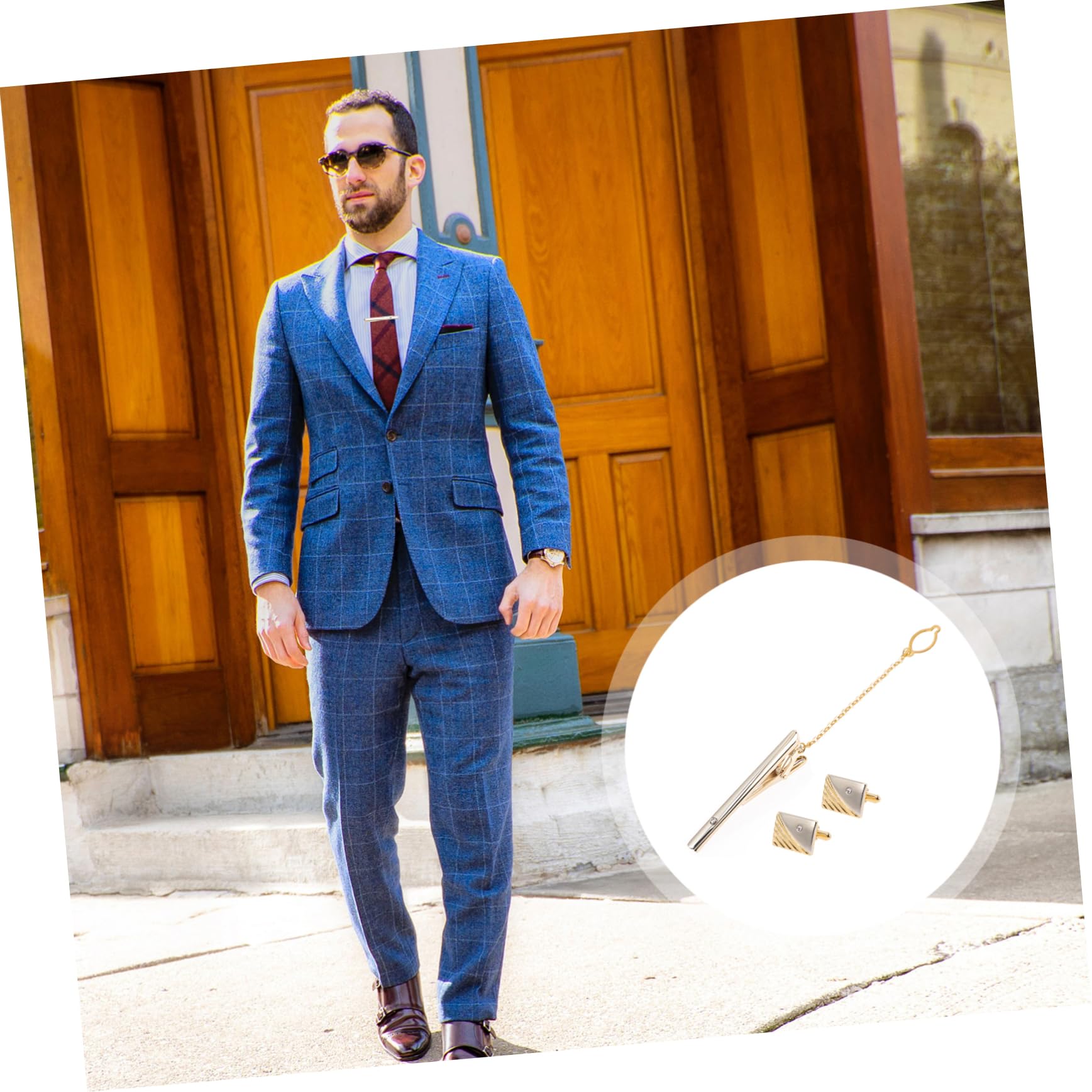 VALICLUD Gemelos Con Clip De Corbata Oro Llavero Cisne Hombres Atar Barra De Corbata Para Camisa Clip De Corbata Masculino Gemelos De Diamantes De Imitación Aleación Golden