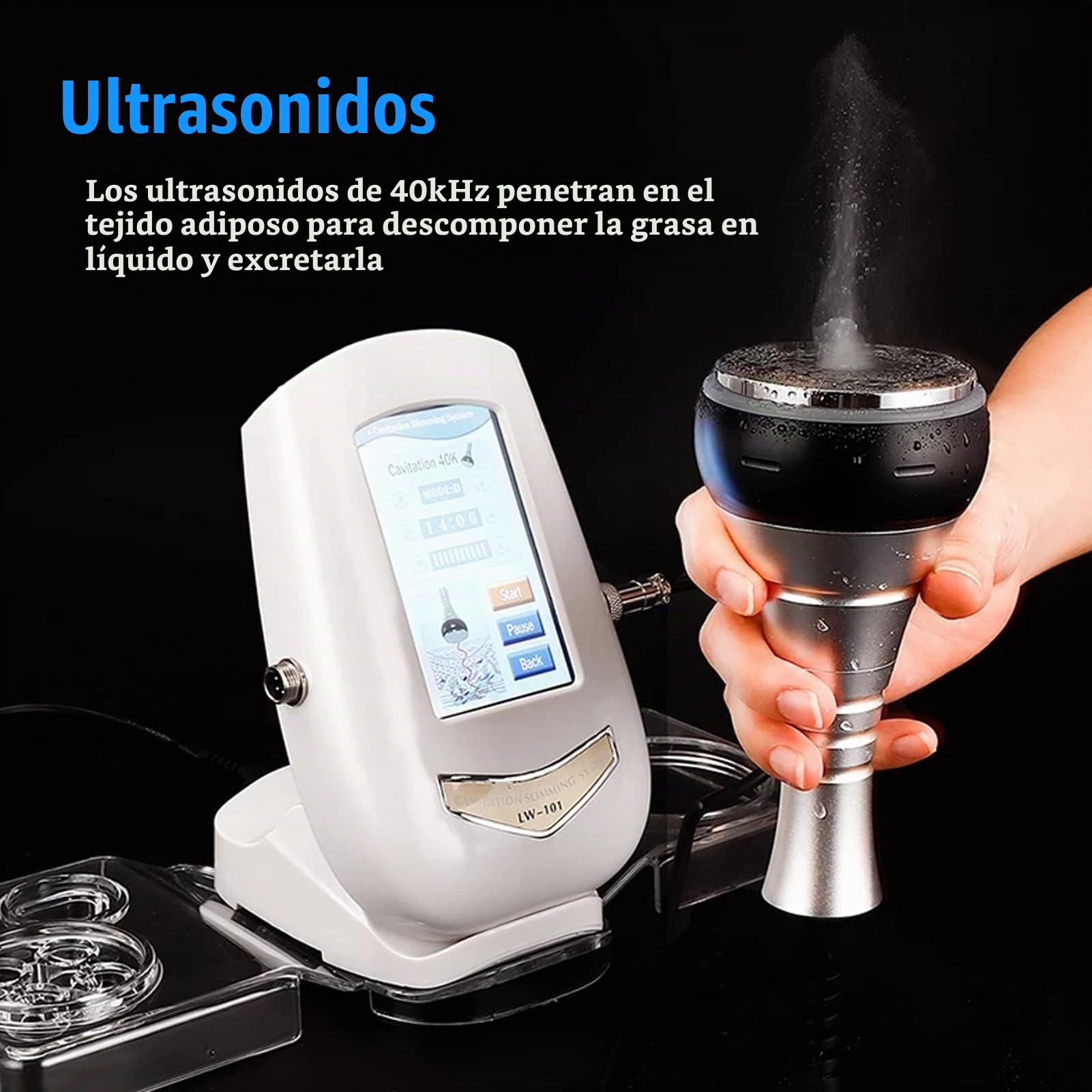 Máquina de Adelgazamiento Corporal, 40K Ultrasónico Masajeador Celulitis, Cavitacion Profesional Radiofrecuencia Masaje de Grasa con 3 Cabezales de Belleza