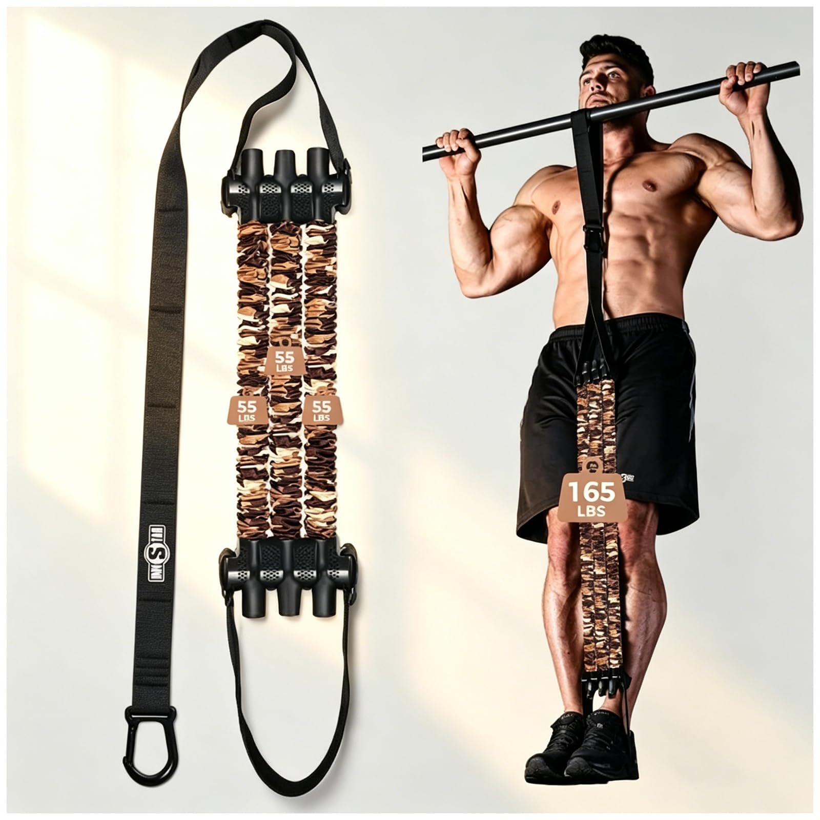 Innstar Pull Up Assistance Bands, Heavy Duty Resistance Band for Pull Up Assist, Adjustable Resistance 165-265lbs with Fabric Feet/Knee Rest, Pull Up