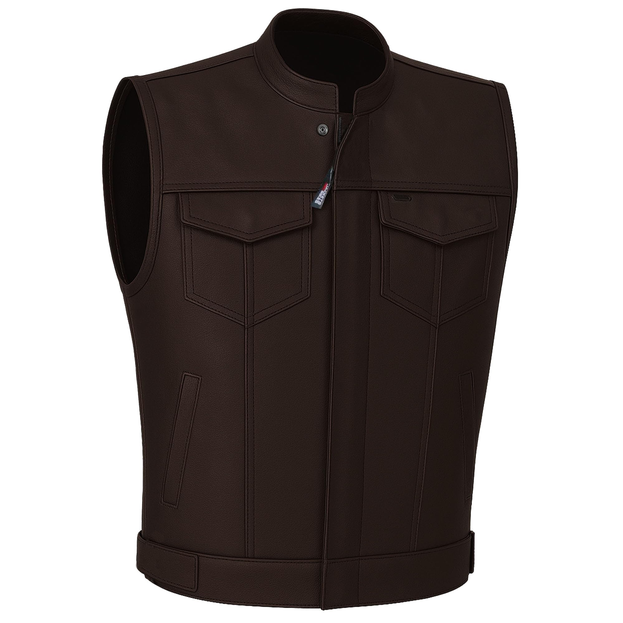 SOA Men's Leather Motorcycle Concealed Gun Pockets Biker Club Vest w/Armor