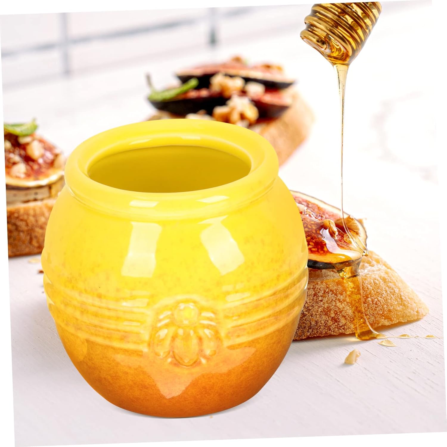 Gallon Glass Jar for Kitchen Storage and Laundry Room Organization.Jar Storage with Mini Dipping Spoon Beehive Jar for Honey Ceramic Honey Dispenser with Lid