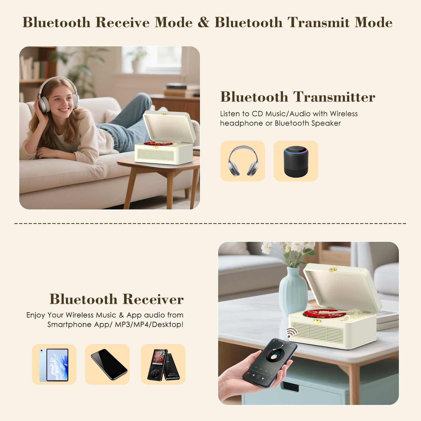 Lecteur CD Portable Bluetooth: Kegaudio Lecteurs CD Enfant avec Haut-Parleur, Radio, Télécommande Compatible USB/AUX Prise Casque (Blanc)