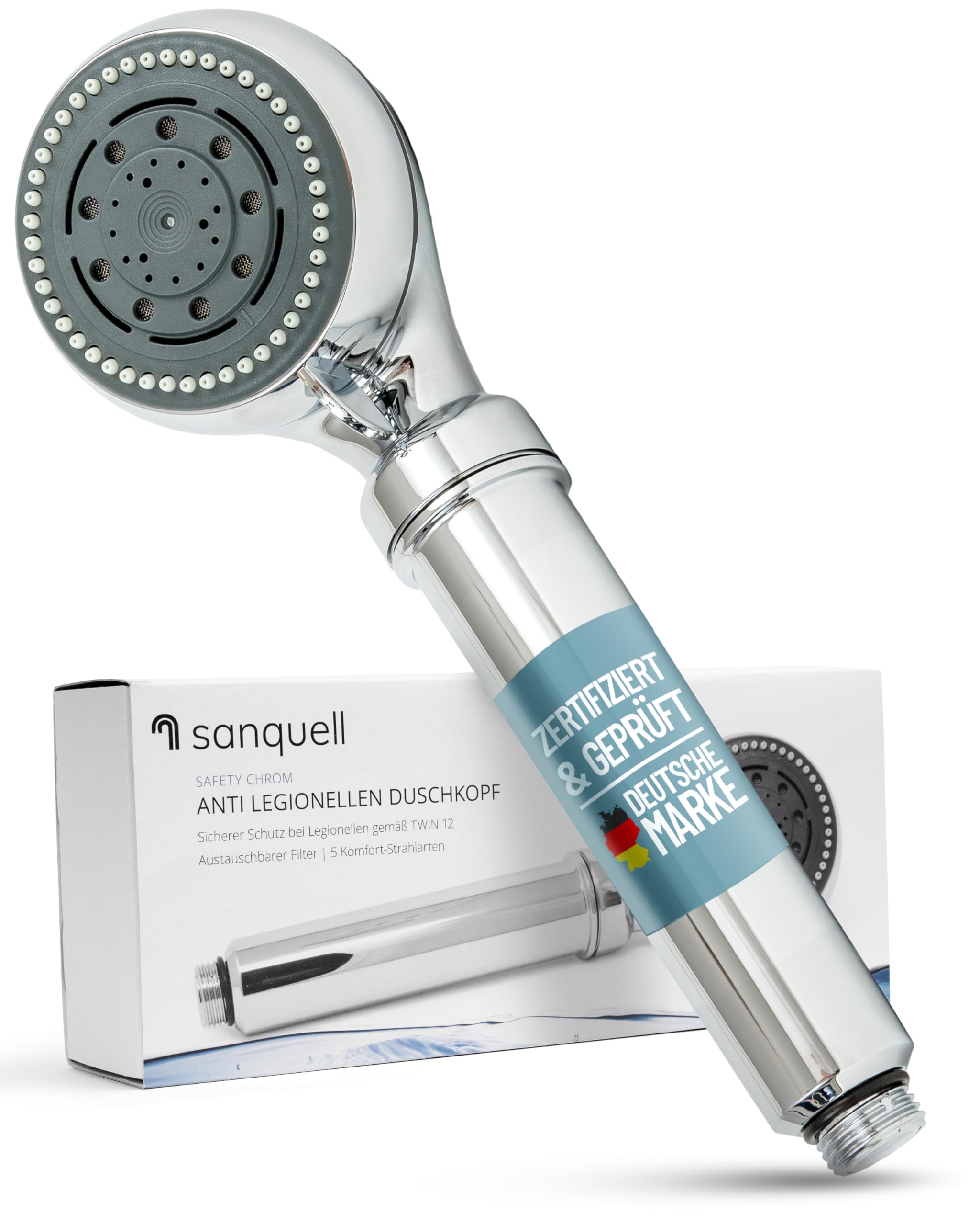 Legionellenfilter Duschkopf Safety Chrom | Medizintechnik | Zertifiziert | Sofortschutz | Diskret | Hochwertig