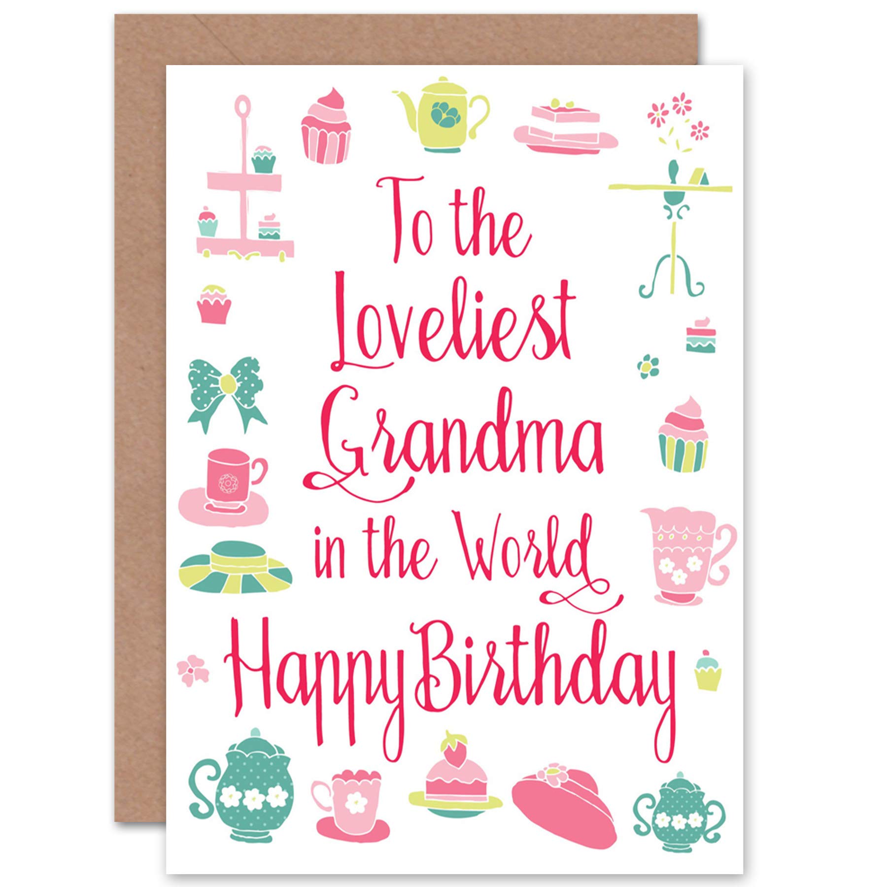 Wee Blue Coo Cards BIRTHDAY HAPPY GRANDMA GRANNY LOVELIEST TEA THEME GIFT CP2694