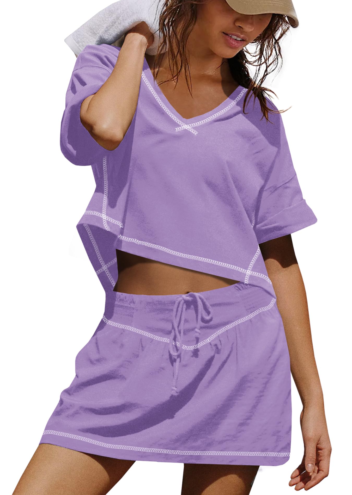 SENSERISE Womens Workout Sets Skort Sets 2 Piece Outfits Golf Clothes Crop Tops and Skirts with Shorts Pockets