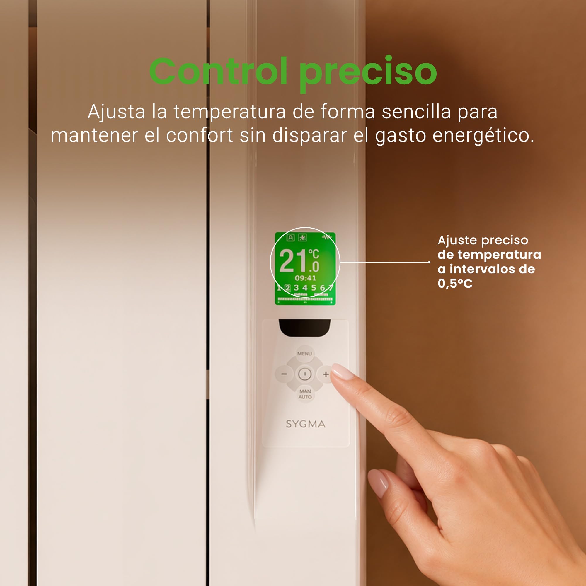 Rointe Sygma Radiador Eléctrico Digital Programable 1200W Bajo Consumo 8 elementos color Blanco