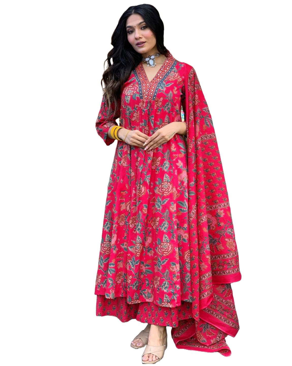 Women's Anarkali Viscose Kurta with Palazzo and Dupatta