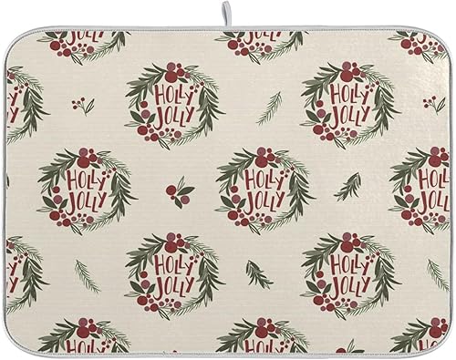 Christmas Wreath Drying Dish Mat Dish Drainer Mat For Kitchen Counter Dish Drainer Cloth Tapete Para Cocina 16'' x 18''